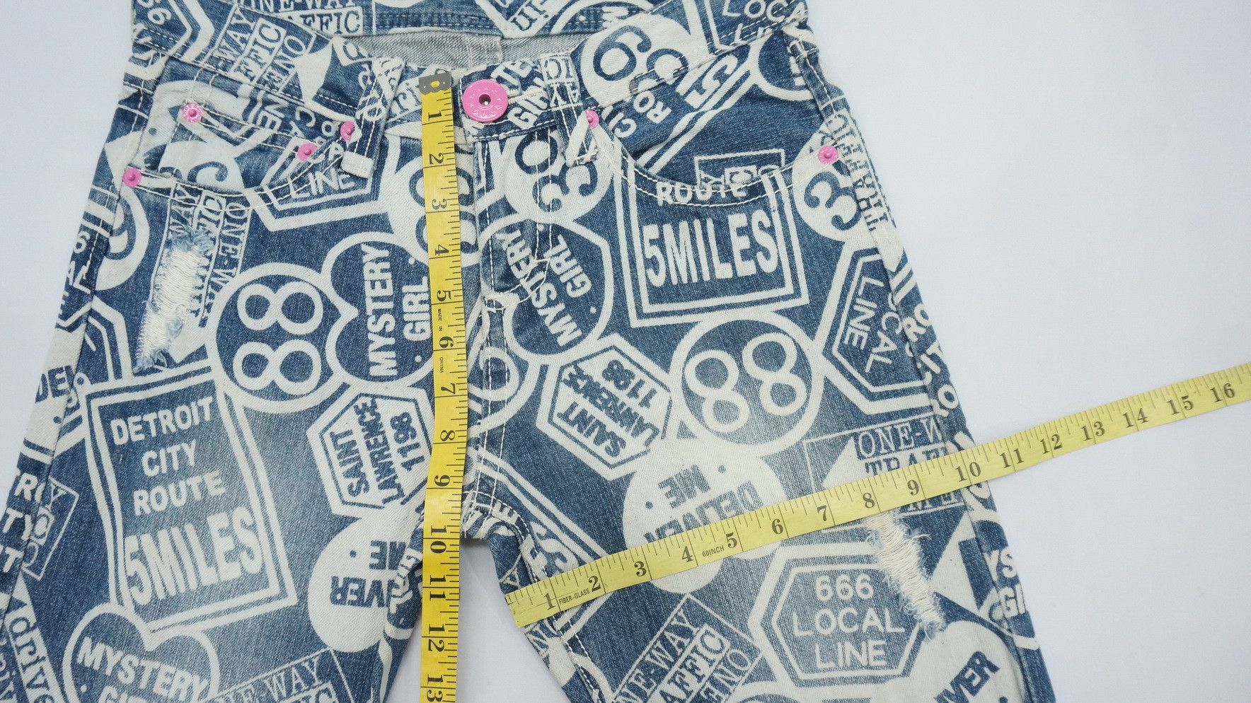 Japanese Brand GRAZIE Detroit City Overprint Distressed Women's Denim Size 29" - 14 Thumbnail