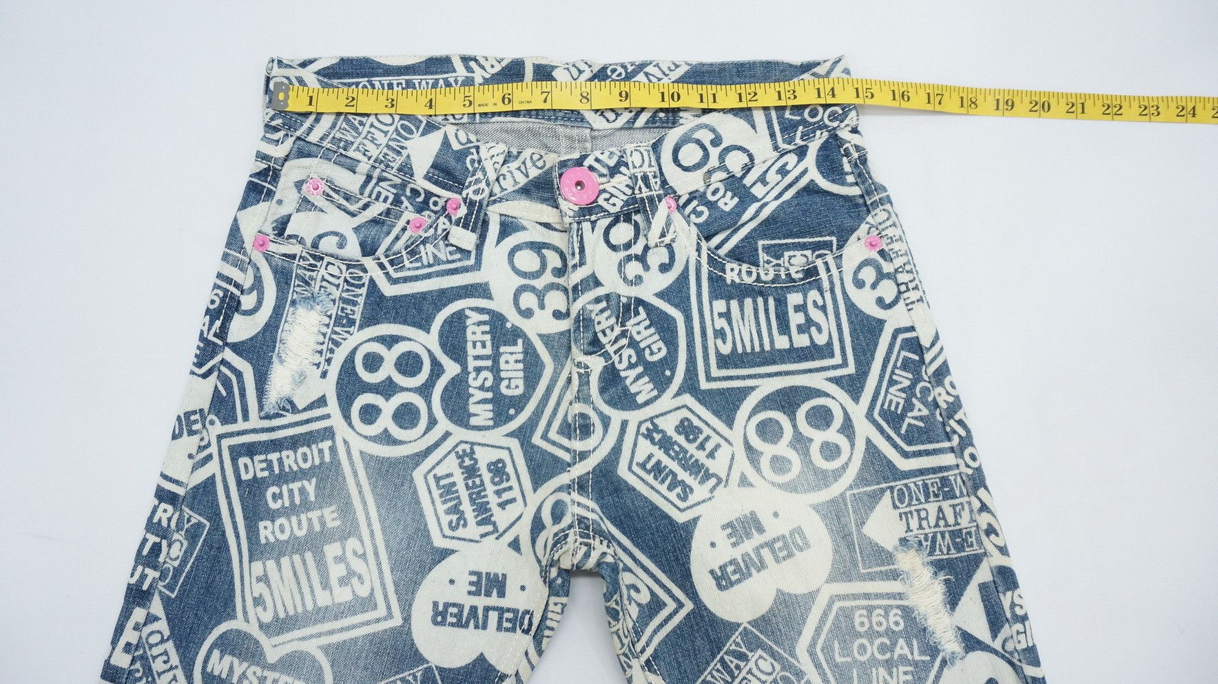 Japanese Brand GRAZIE Detroit City Overprint Distressed Women's Denim Size 29" - 13 Thumbnail