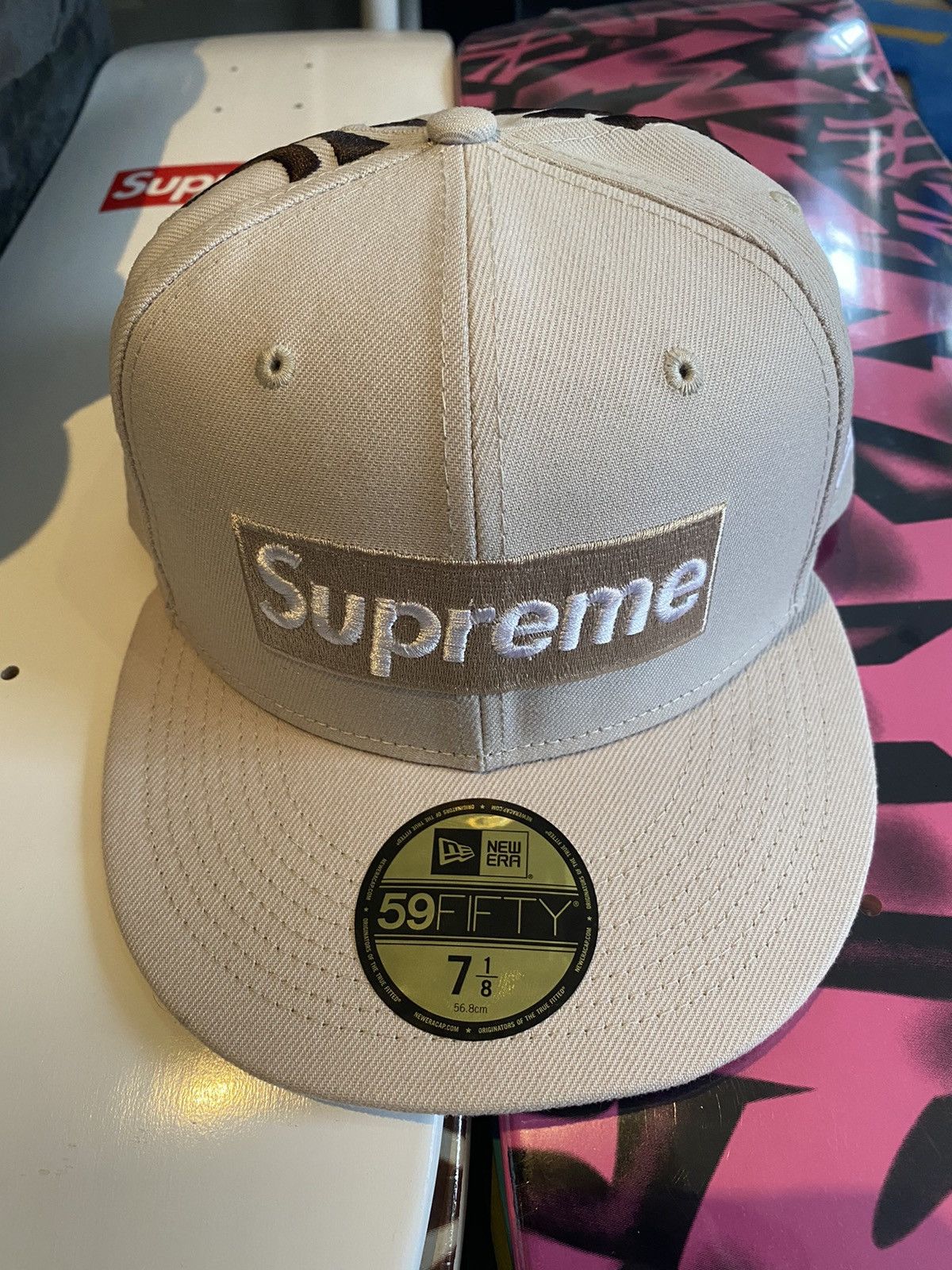 Supreme New York Yankees New Era Box Logo Beanie Tan