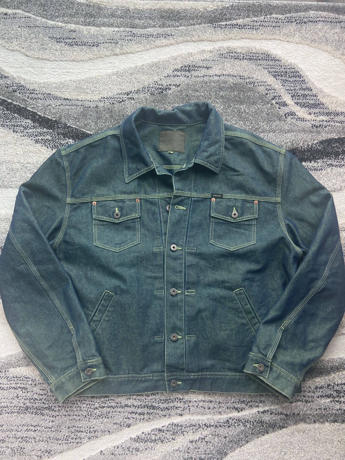 Vintage Rare Vintage Green reflective guess denim jacket Grailed