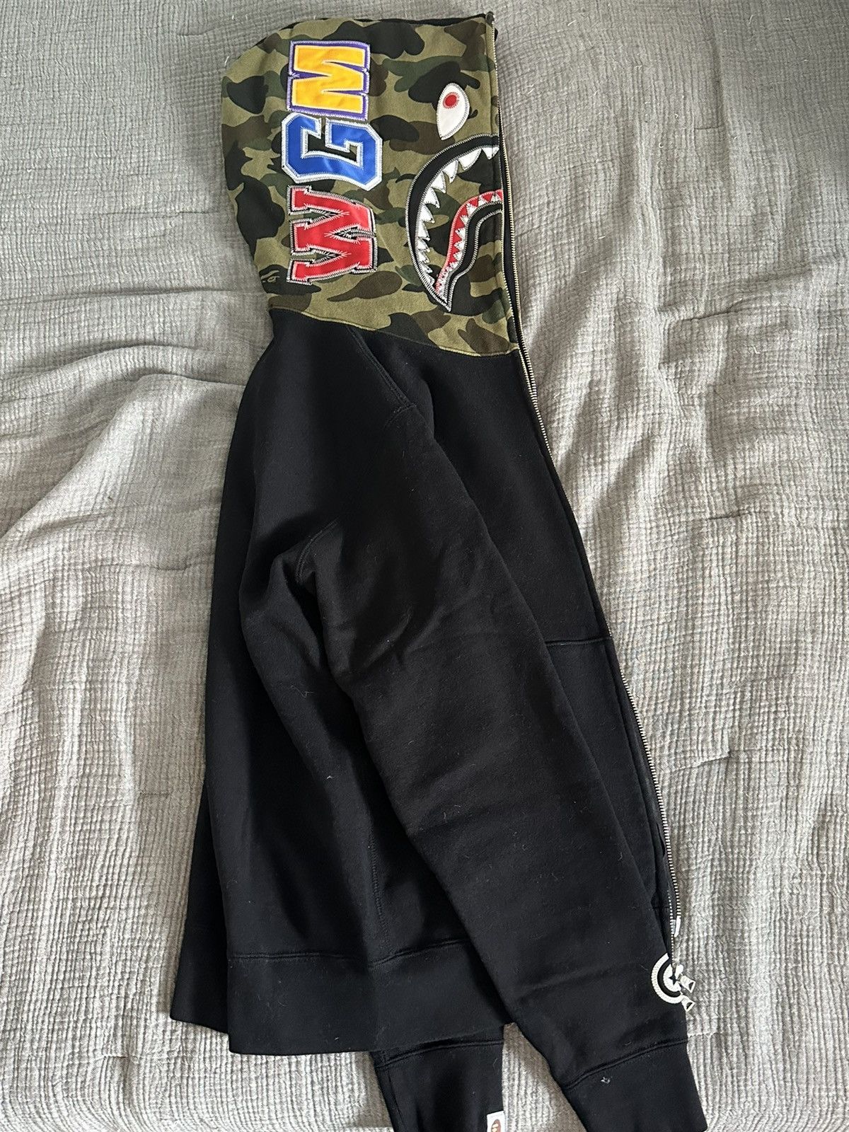 image of Bape Applique Shark Full Zip Hoodie in Black, Men's (Size Medium)