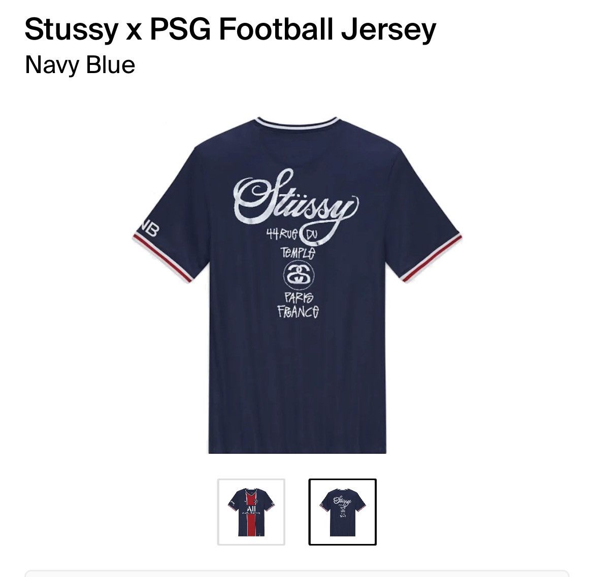 Stussy x PSG Football Jersey Navy Blue