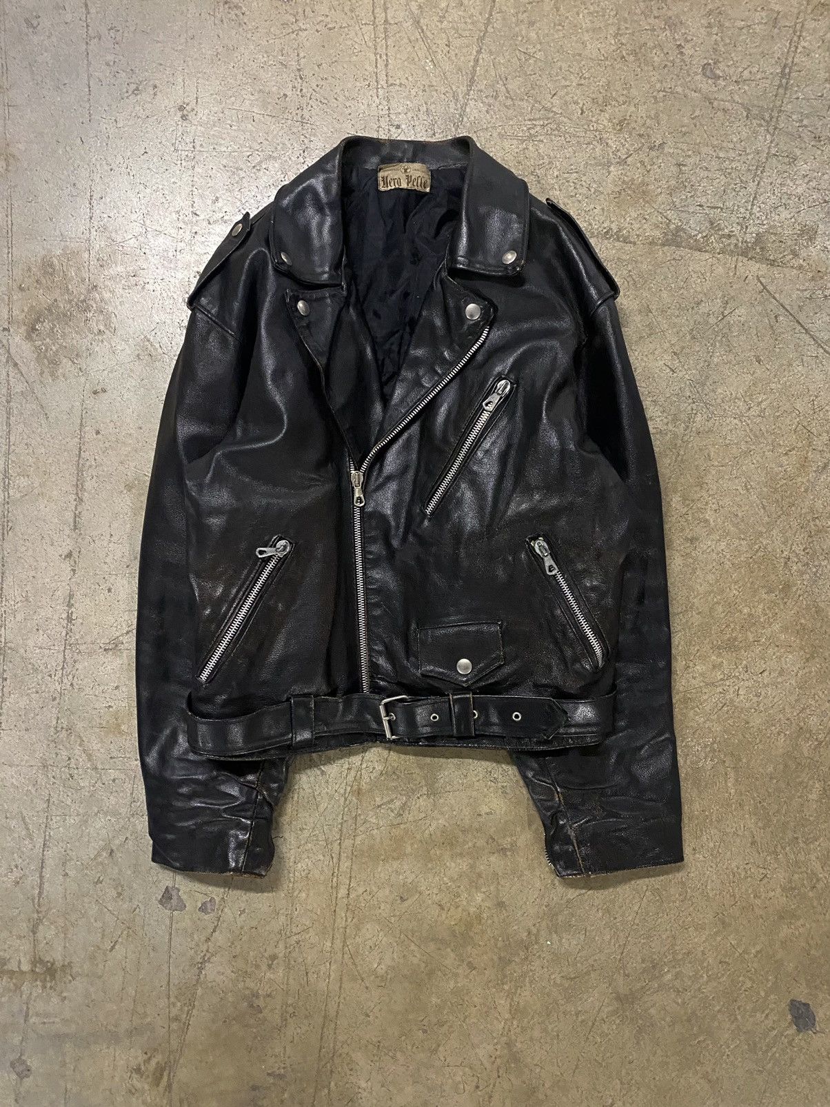 image of Vintage 80's Biker Leather Jacket in Black, Men's (Size XL)