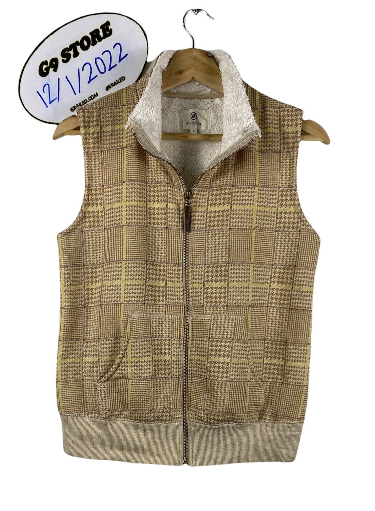 image of Tracey Vest x Vintage Gone Vintage Good Day Shadow Plaid Checkered Sherpa Vest, Men's (Size Small)