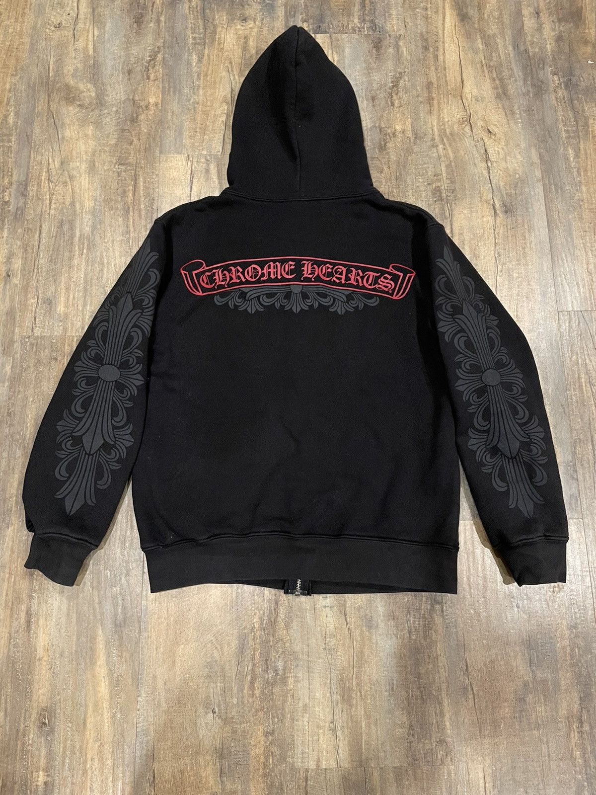 Chrome Hearts RARE Chrome Hearts Floral Cross Red Scroll Zip