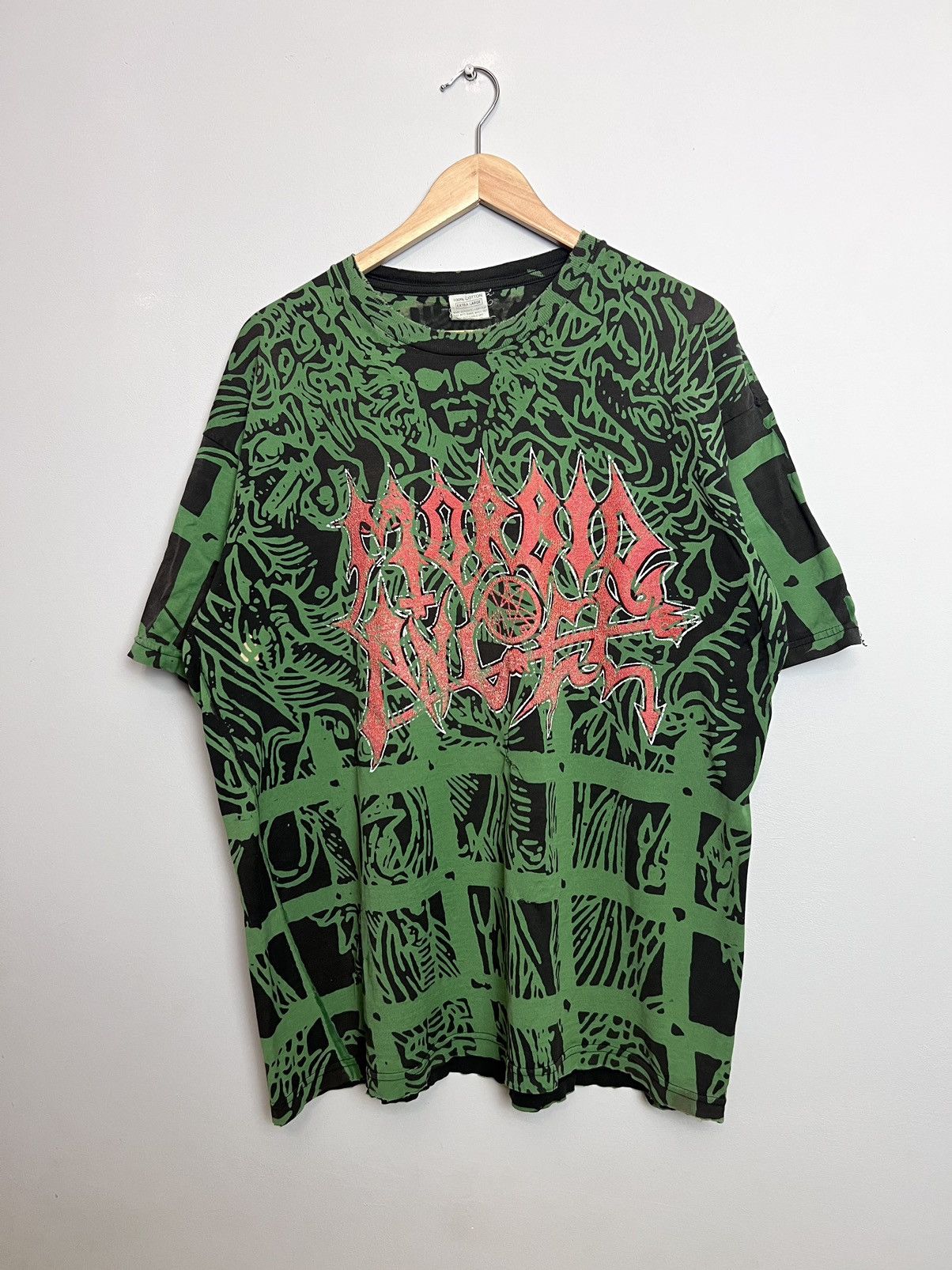 image of Rare Vintage 90's Morbid Angel Abominations Metal Band Tshirt in Green, Men's (Size XL)