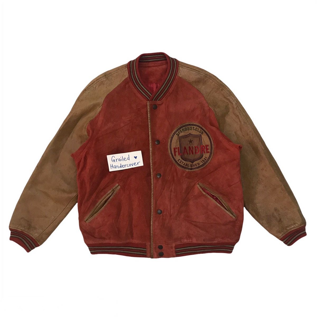 Vtg Flandre Cowhide Leather Varsity Jacket
