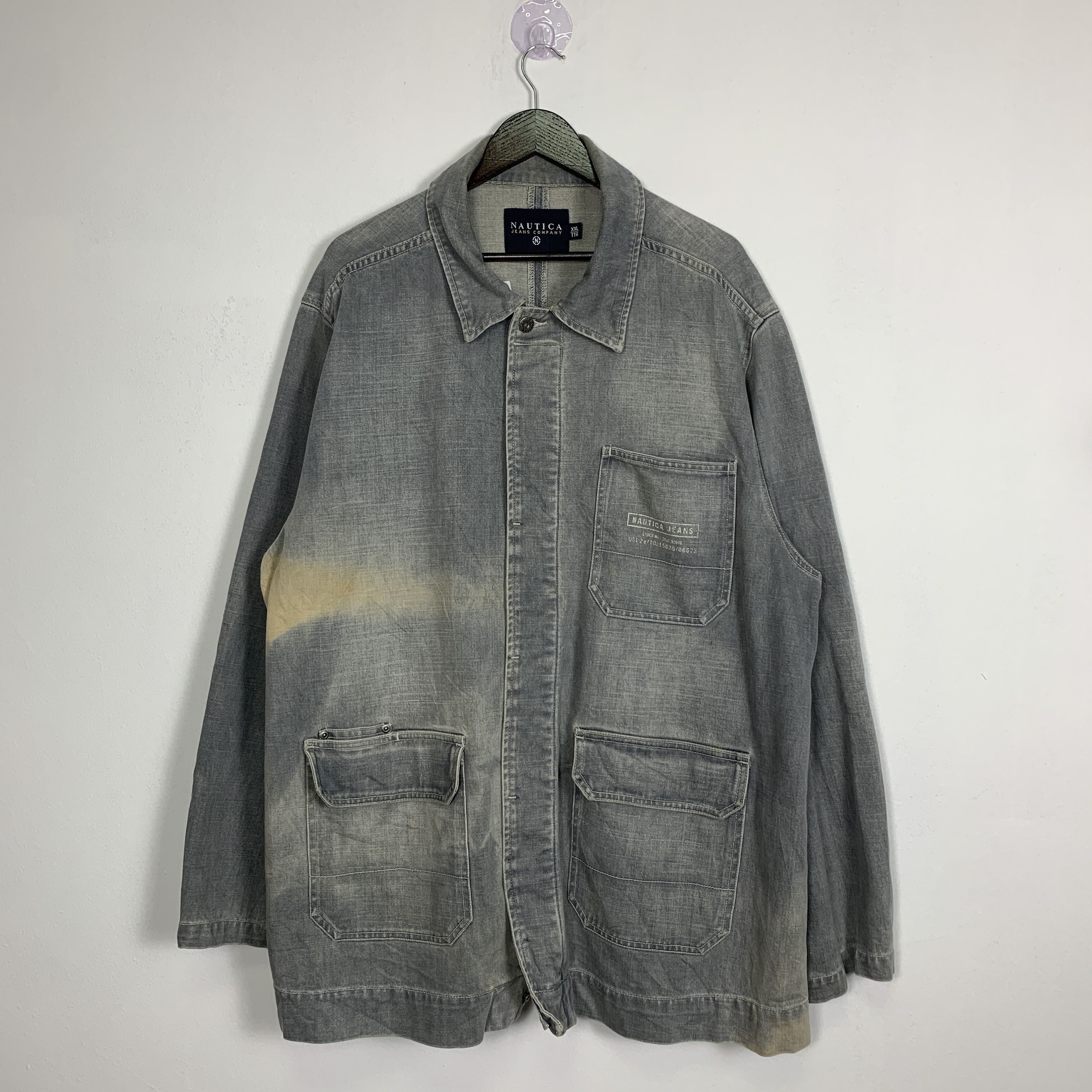 image of Denim Jacket x Distressed Denim Vintage Nautica Distressed Denim Jeans Jacket in Denim/Grey (Size X