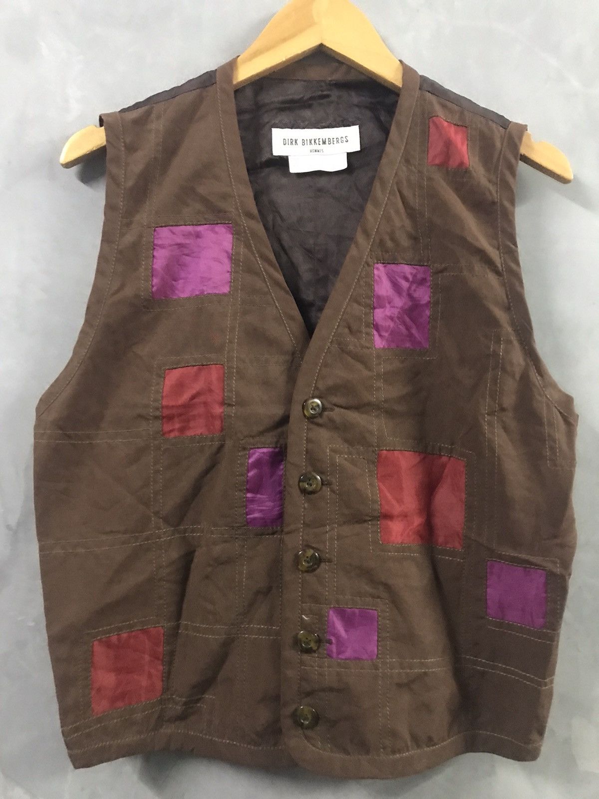 image of Dirk Bikkembergs Patchwork Design Nylon Vest in Brown, Men's (Size Medium)