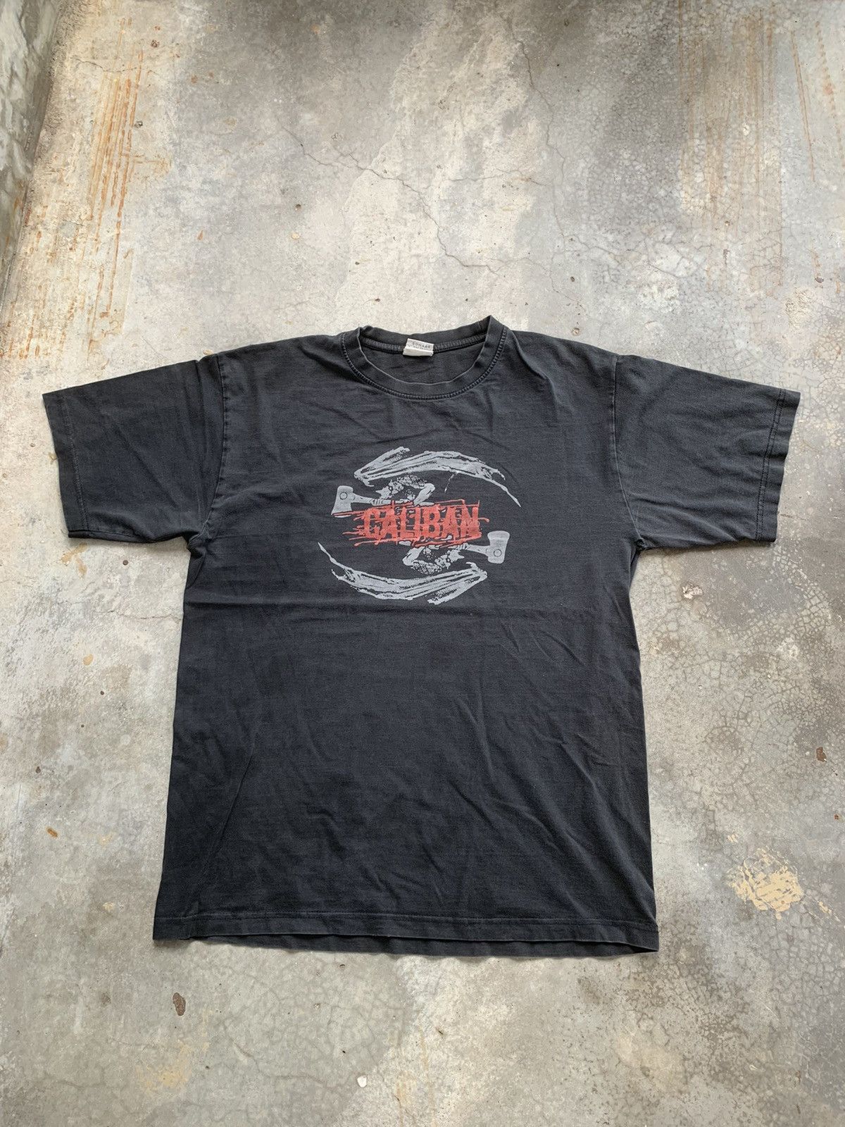 image of Band Tees x Rock Band Vintage Distressed Thrashed Faded Caliban Metal Band Tshirt in Black (Size Me