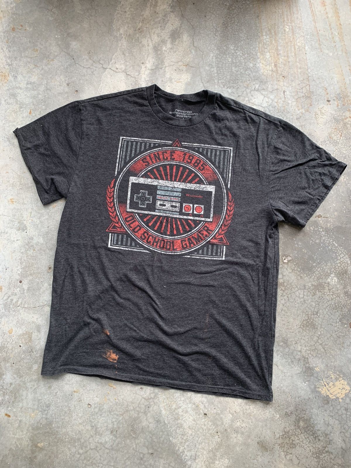 image of Nintendo Old School Gamer Tshirt in Dark Grey, Men's (Size Large)