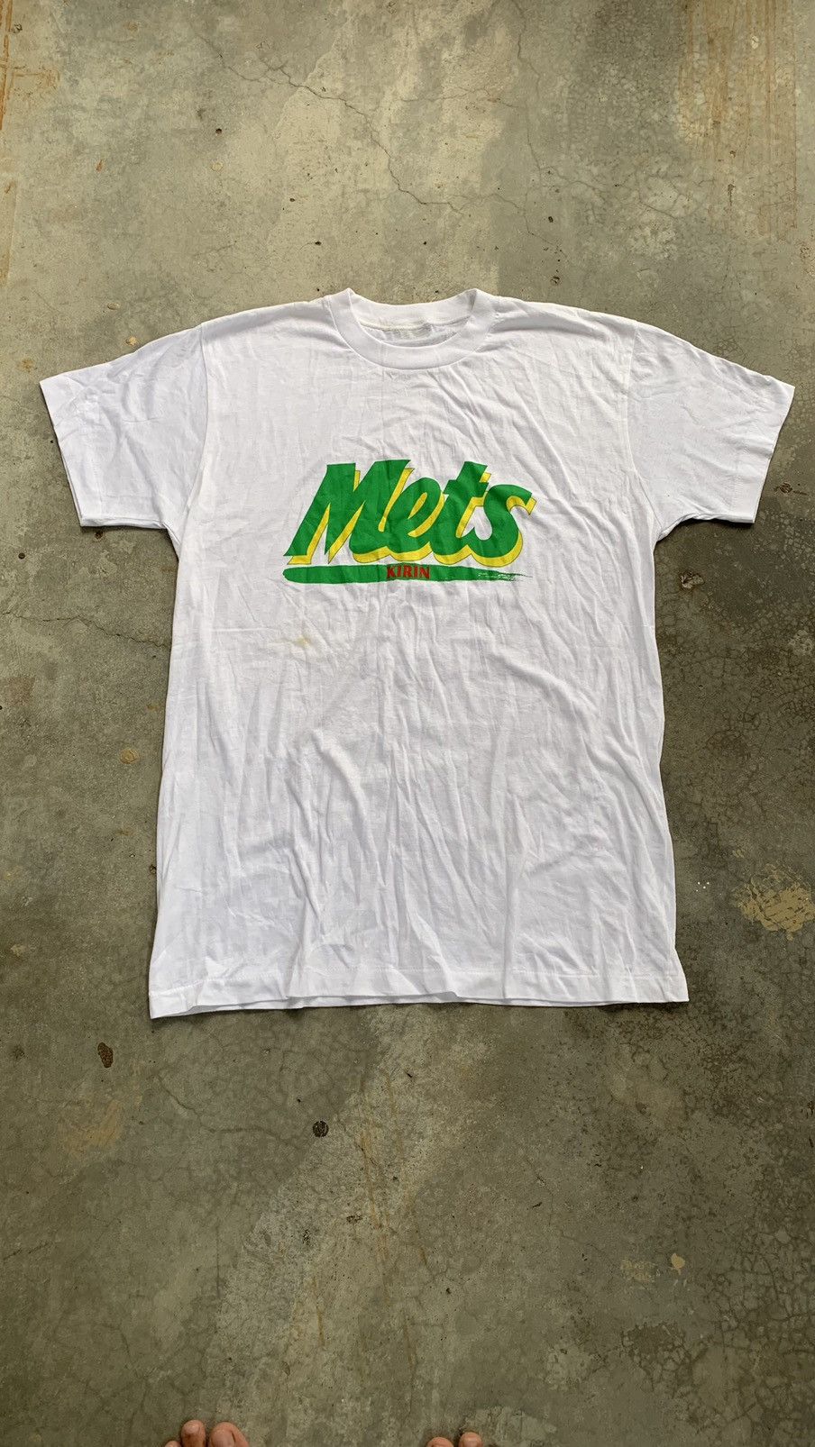 image of Vintage Mets Kirin Single Stich Tshirt in White, Men's (Size Medium)