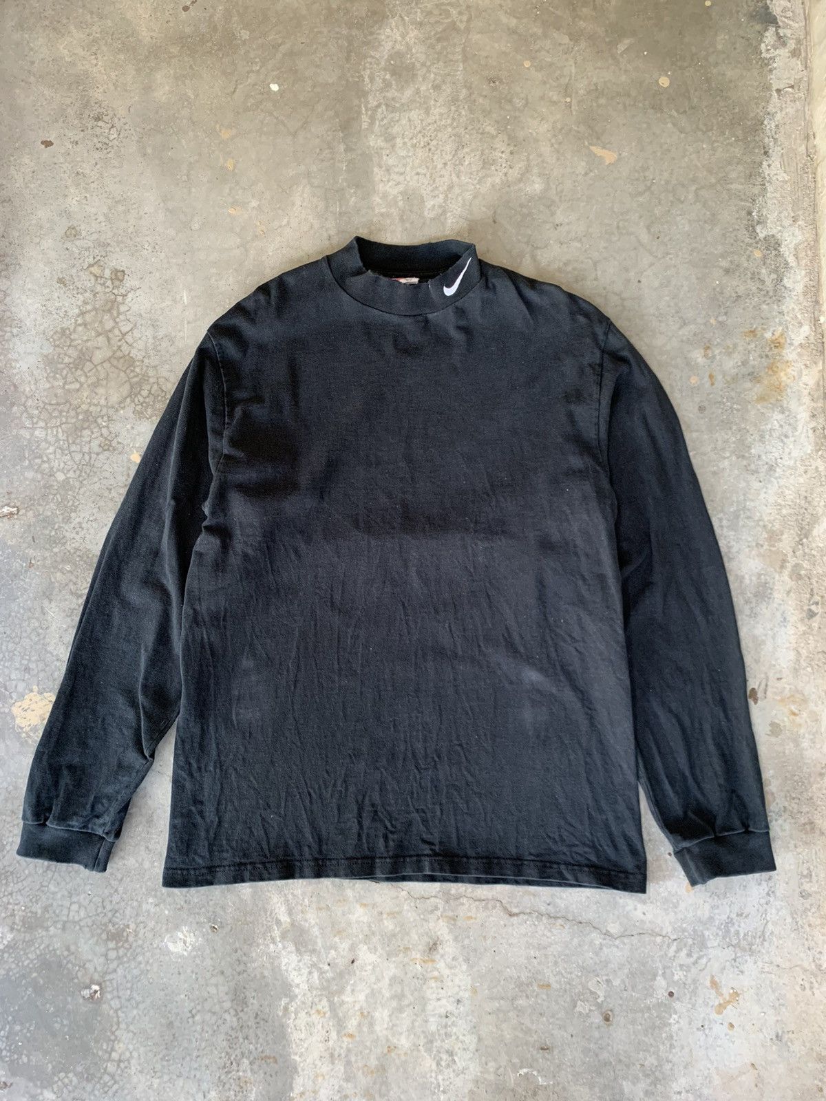 image of Thrashed Distressed Mock Neck Usa Nike Long Sleeve in Black, Men's (Size Medium)