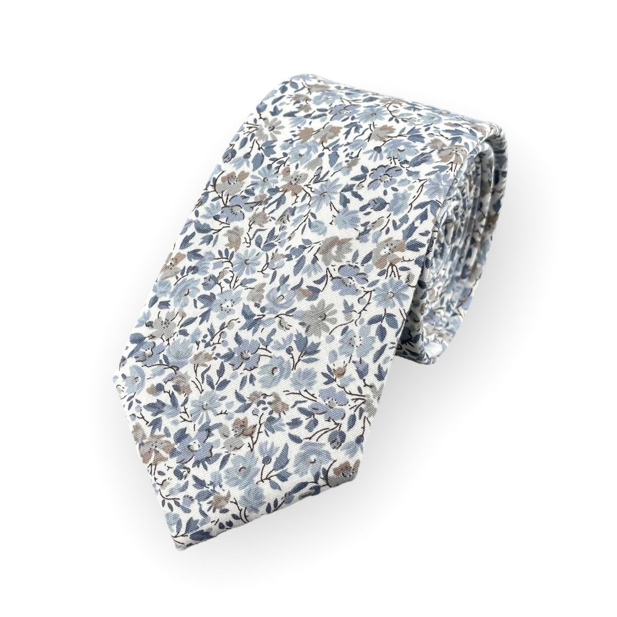 Other Men’s White w/ Dusty Blue Floral Necktie, Slim 2.5” Width Size ONE SIZE - 1 Thumbnail