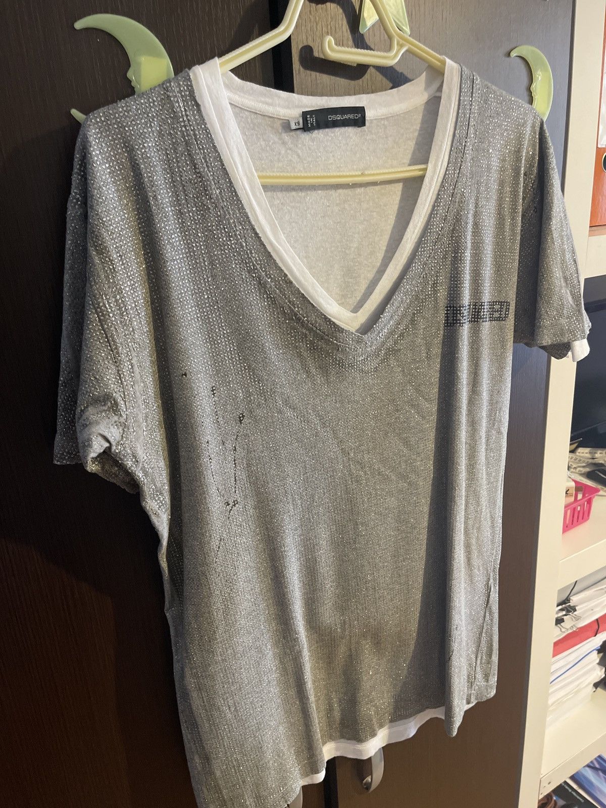 image of Dsquared2 Dsquared Sold Out Impossible To Find Glitter Double T Shirt in Grey, Men's (Size XS)