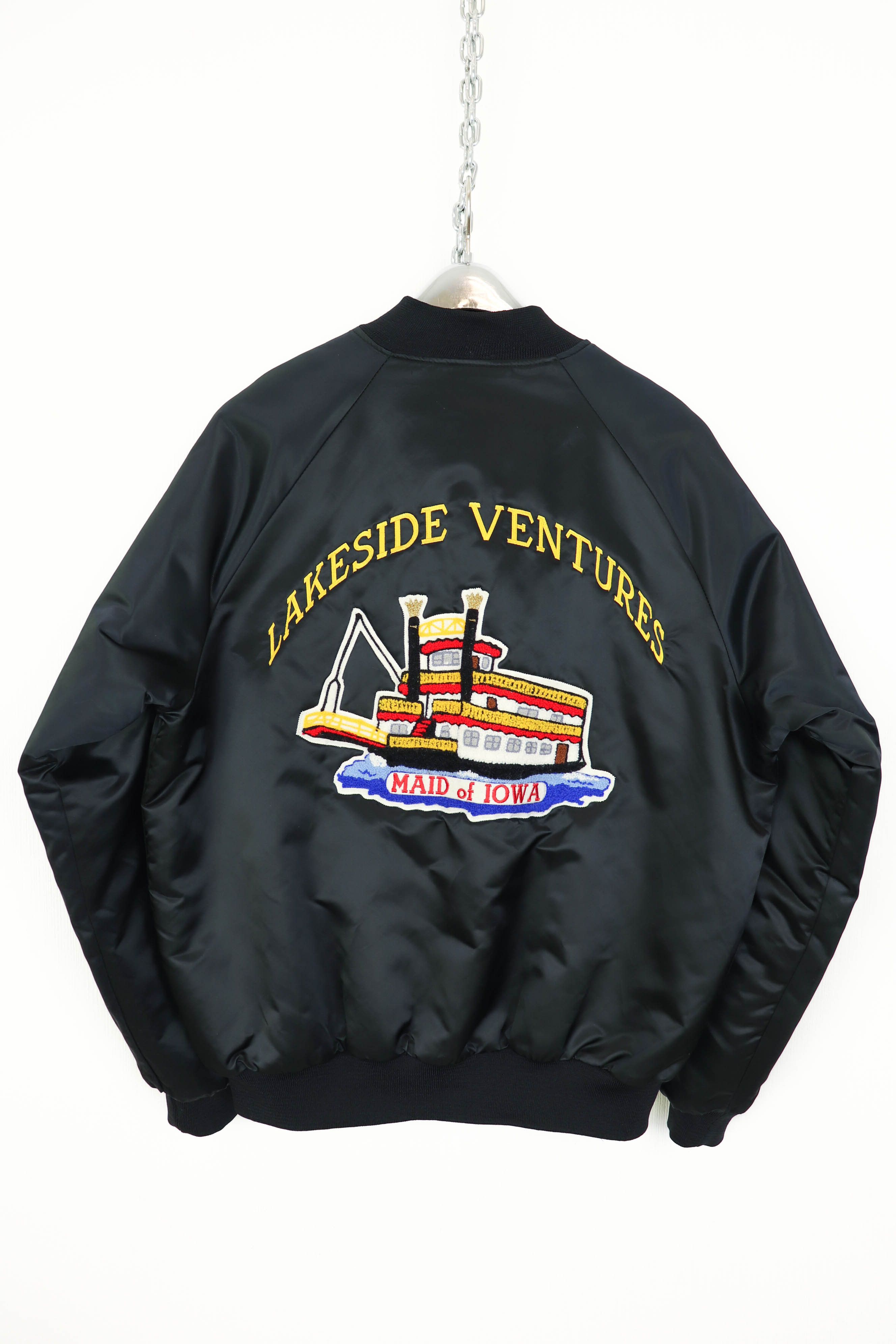 image of Made In USA x Vintage Hartwell Maid Of Iowa Vintage Usa Black Satin Bomber Jacket (Size Medium)