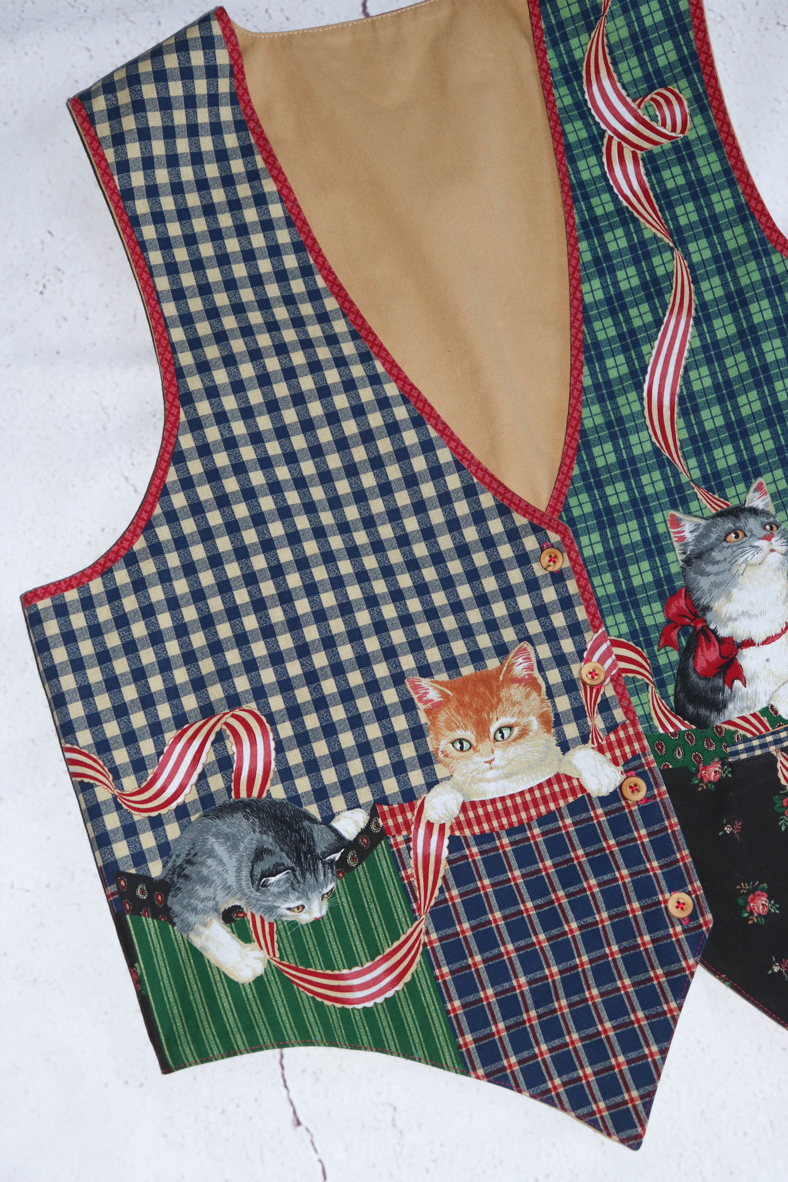 Vintage Vintage Kittens Cats Graphics Plaid Check Waistcoat Vest Size US XL / EU 56 / 4 - 3 Thumbnail