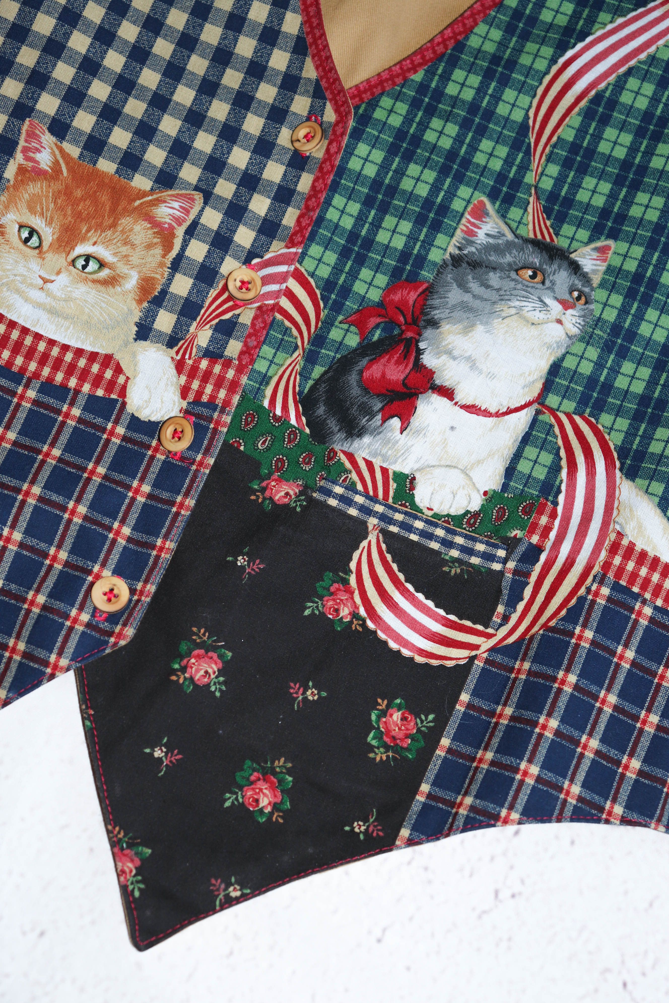 Vintage Vintage Kittens Cats Graphics Plaid Check Waistcoat Vest Size US XL / EU 56 / 4 - 5 Thumbnail