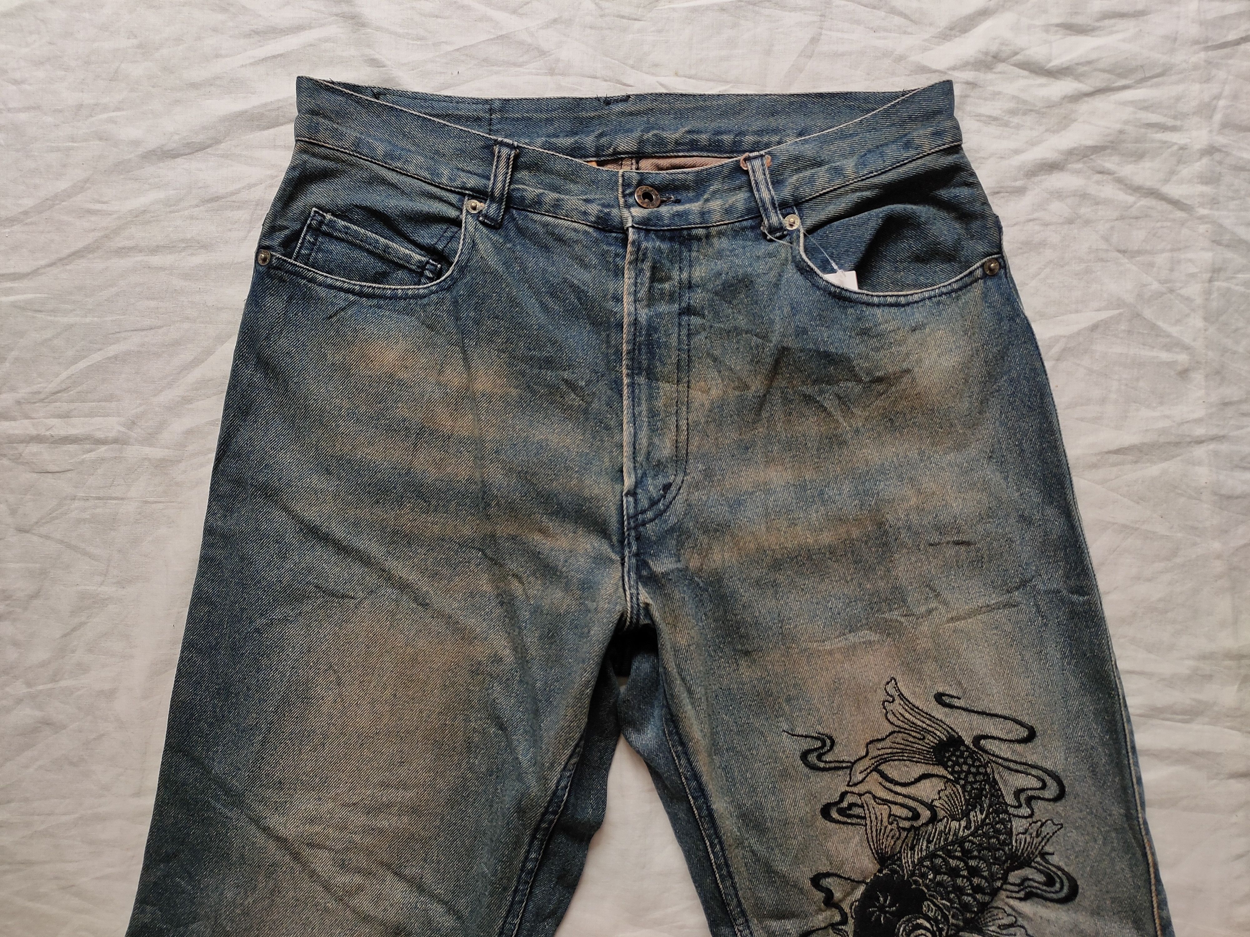 PPFM PPFM Fish Koi Embroidery Jeans Distress Jeans Size US 32 / EU 48 - 4 Thumbnail