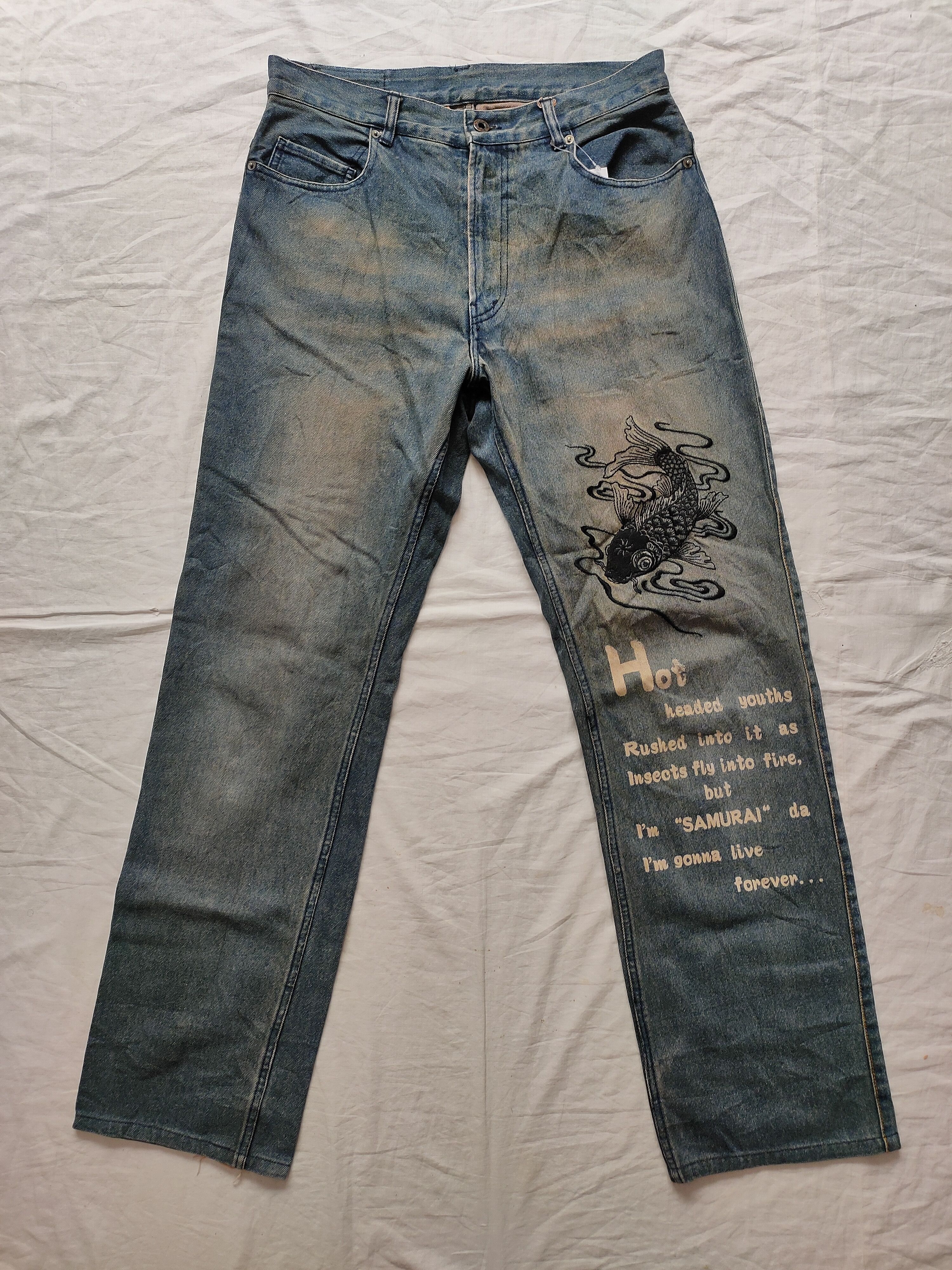 PPFM PPFM Fish Koi Embroidery Jeans Distress Jeans Size US 32 / EU 48 - 1 Thumbnail