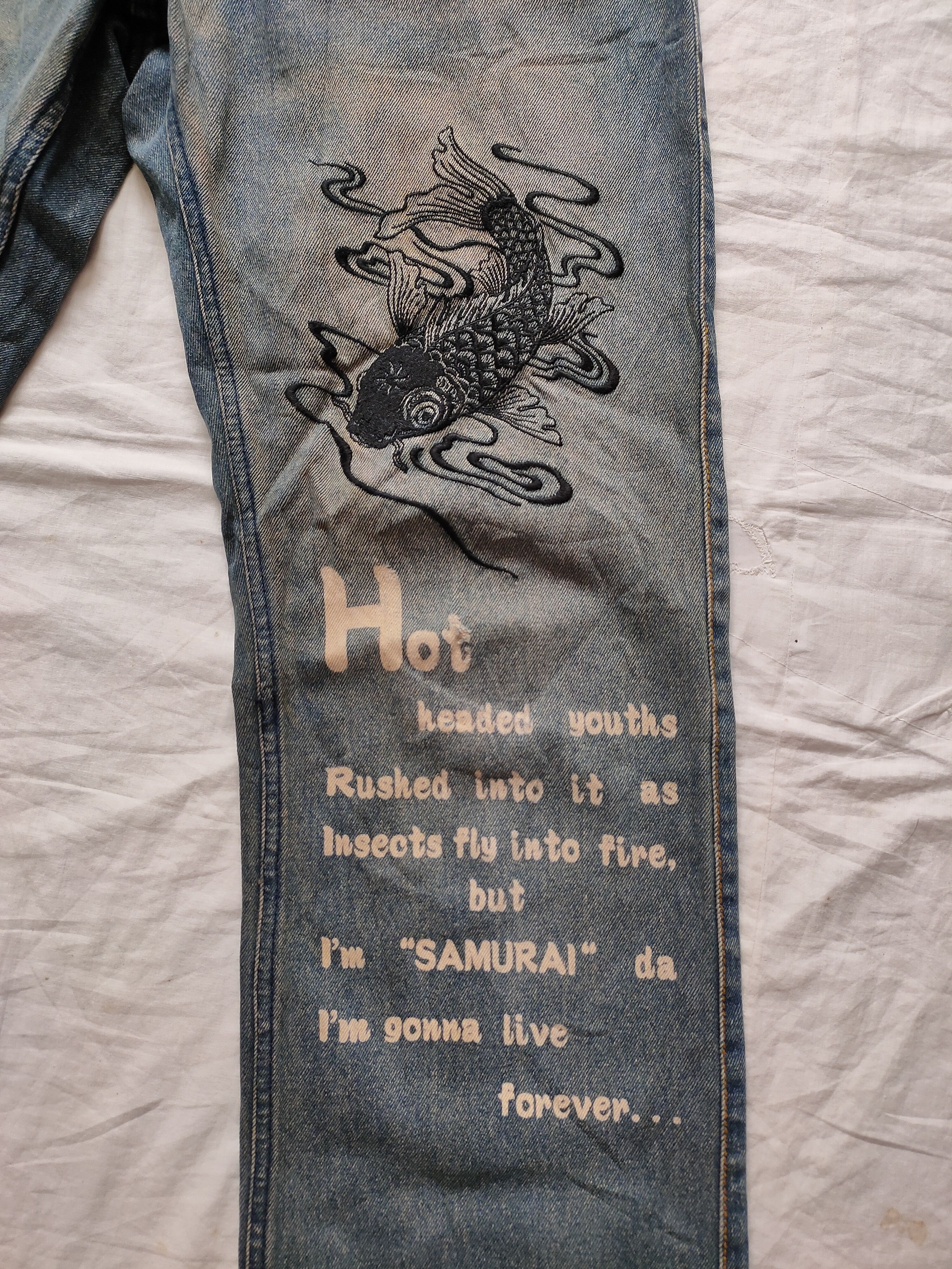 PPFM PPFM Fish Koi Embroidery Jeans Distress Jeans Size US 32 / EU 48 - 3 Thumbnail