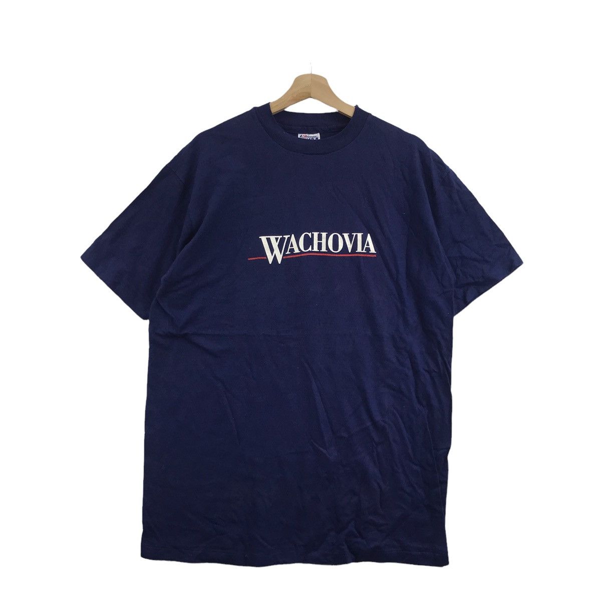 Vintage Vintage WACHOVIA BANK USA Hanes Blue T Shirt Size US XL / EU 56 / 4 - 1 Thumbnail