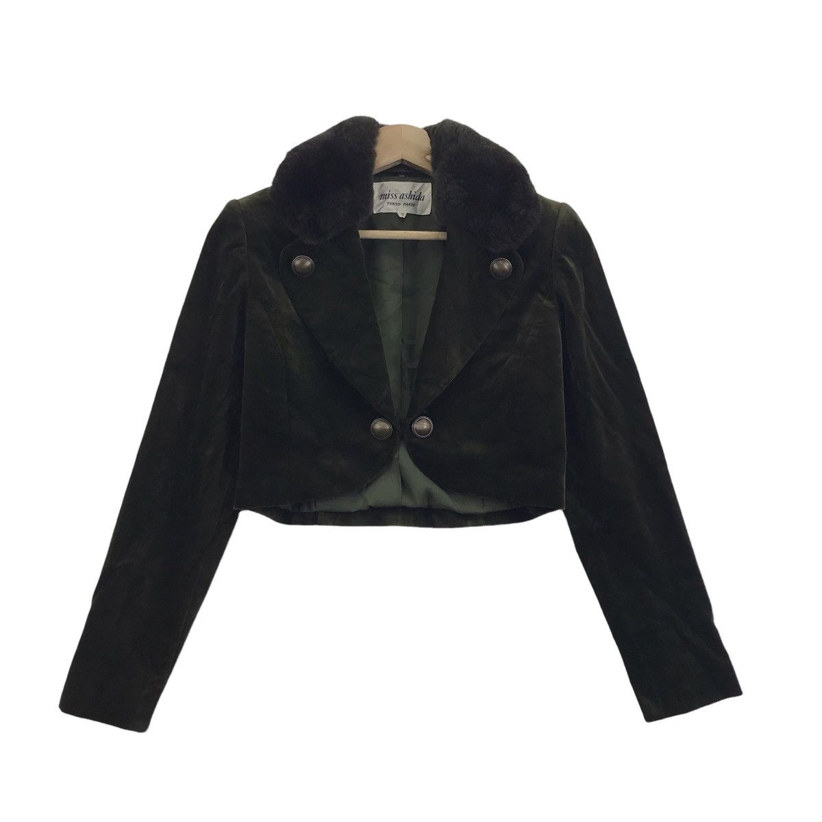Japanese Brand MISS ASHIDA Tokyo Paris Japanese Brand Green Fur Wool Coat Size US XS / EU 42 / 0 - 1 Thumbnail