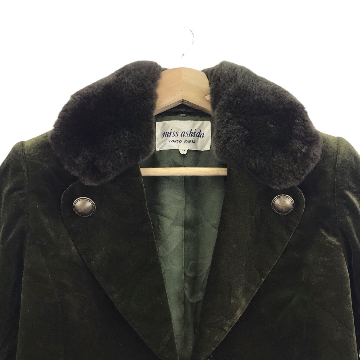 Japanese Brand MISS ASHIDA Tokyo Paris Japanese Brand Green Fur Wool Coat Size US XS / EU 42 / 0 - 2 Thumbnail
