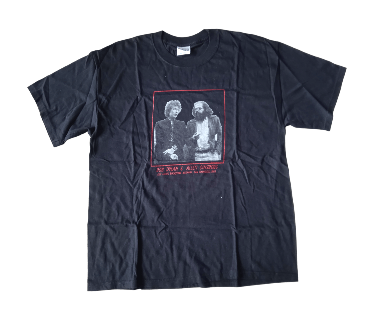 image of Band Tees x Vintage Bob Dylan And Allen Ginsberg 2001 T-Shirt in Black, Men's (Size Large)