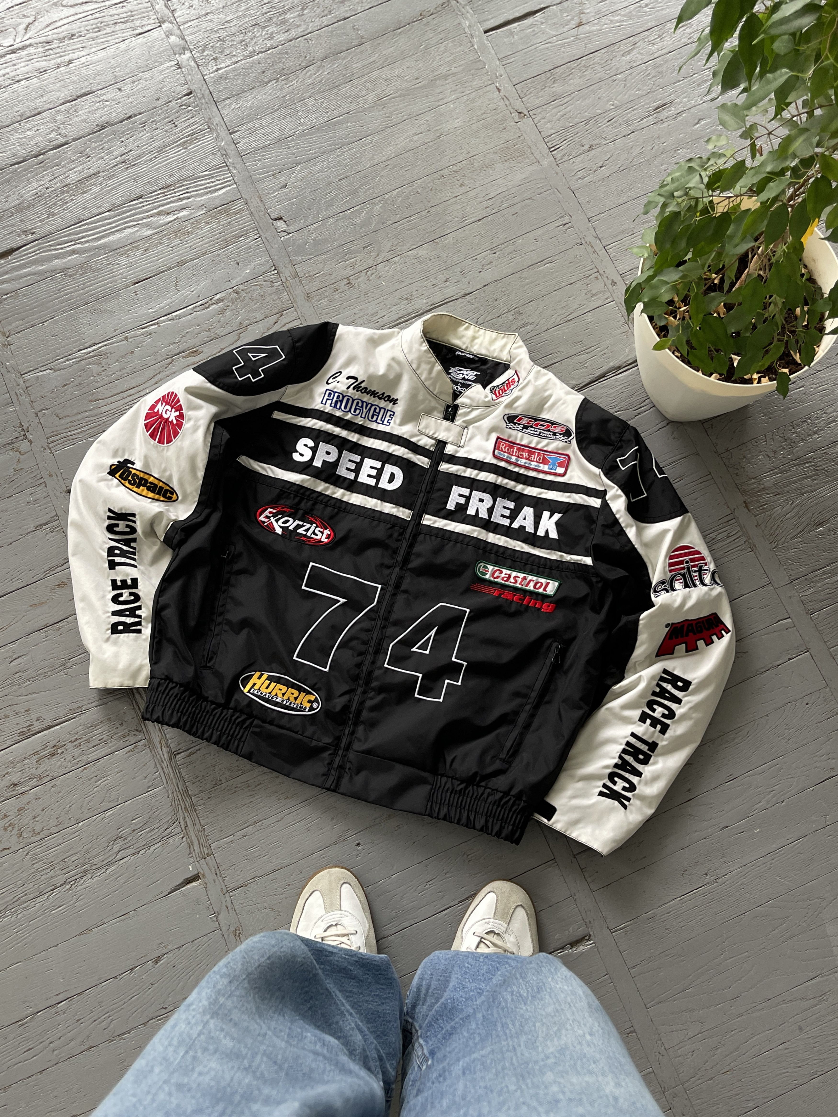 Japanese Brand × NASCAR Vintage Speed Freak Racing Team Moto Jacket ...