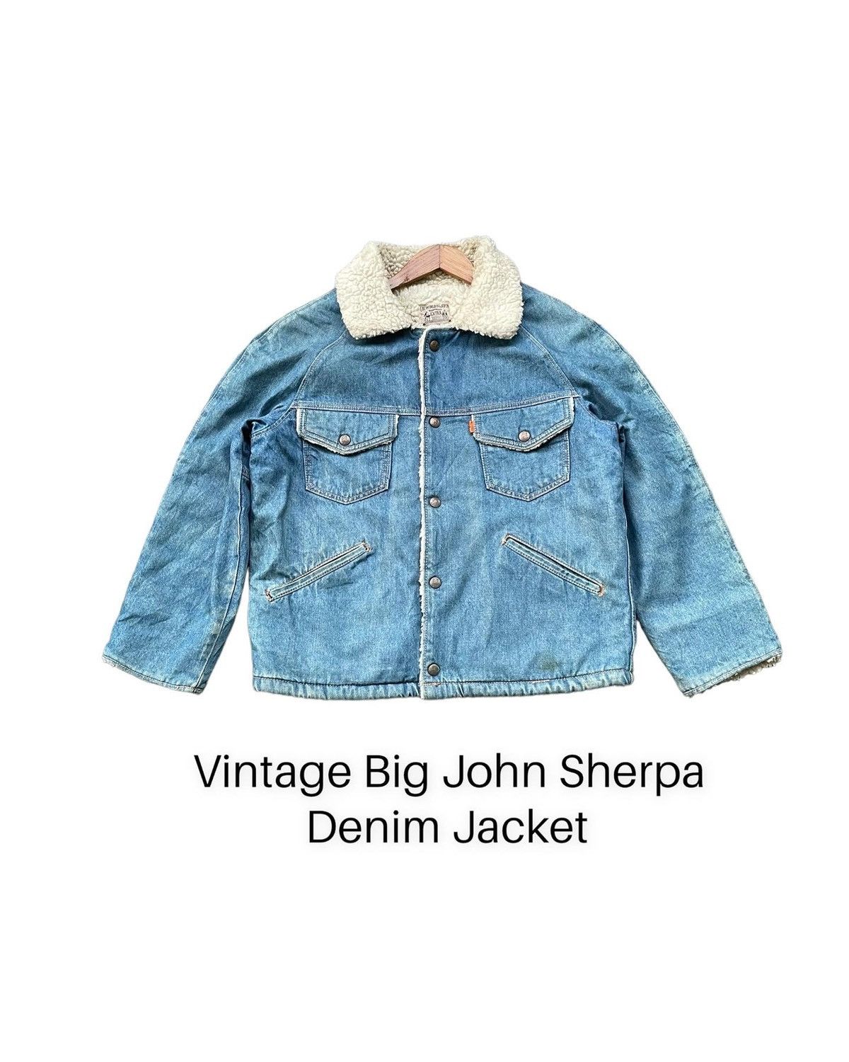 image of Vintage Big John Orange Tag Sherpa Denim Jacket in Blue, Men's (Size Medium)