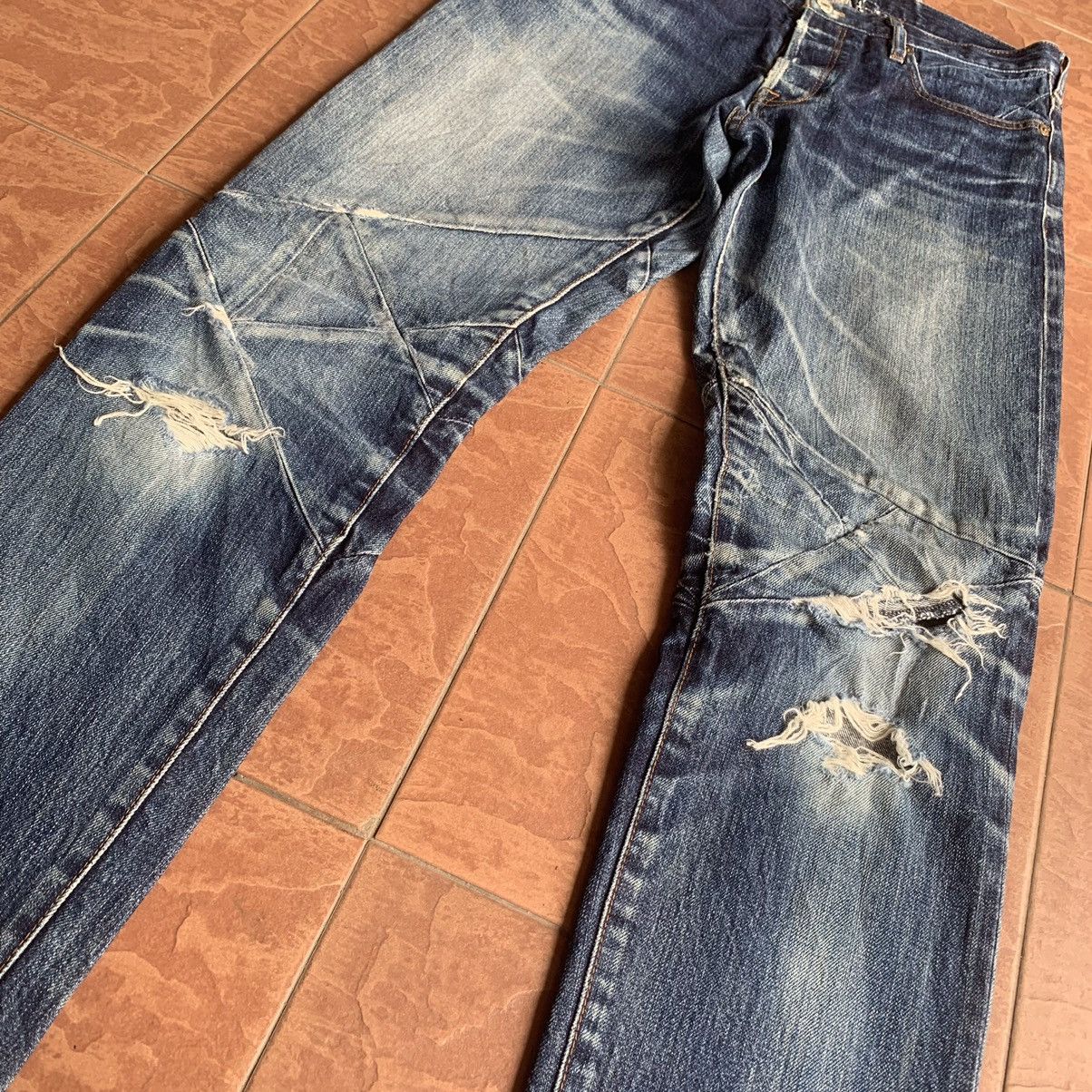 Paul Smith × Vintage 💥STEALS💥 VINTAGE 32x32 JEANS REDLINE RIPPED SELVEDGE PANTS Size US 32 / EU 48 - 6 Thumbnail