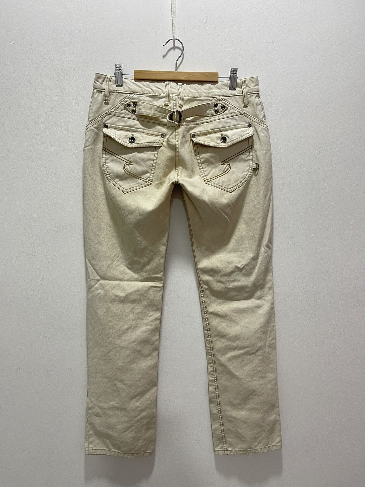 image of Archival Clothing x Vintage Semantic Design Buckle Back Seditionaries Distressed Jeans in Light Kha