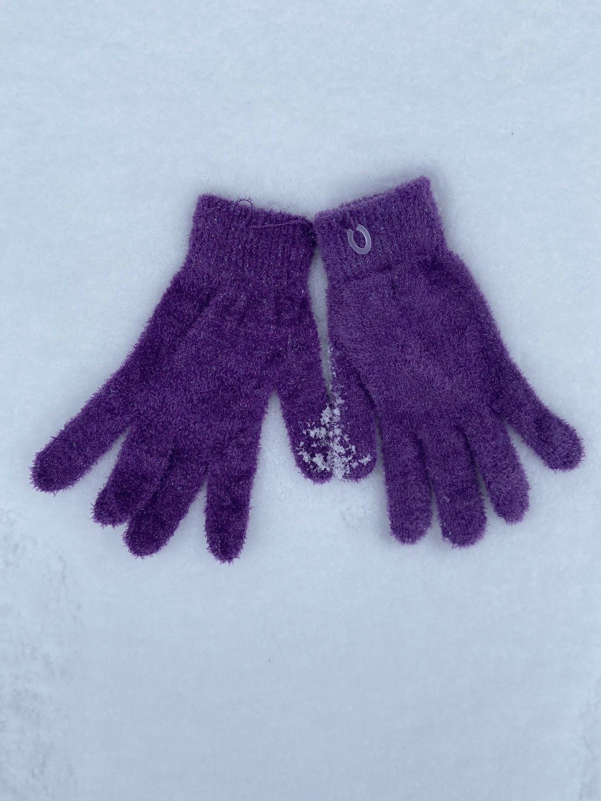 Vintage PURPLE METALLIC FUZZY KNIT GLOVES Size ONE SIZE - 3 Thumbnail