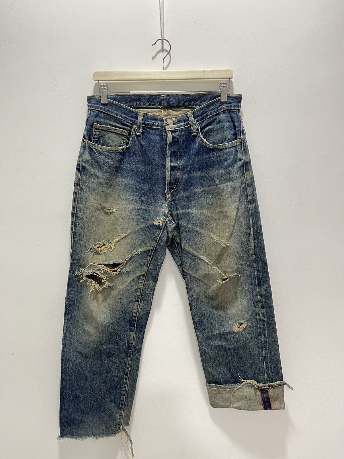 Japanese Brand DISTRESSED JAPANESE HR MARKET SELVEDGE DENIM JEANS Size US 31 - 1 Thumbnail