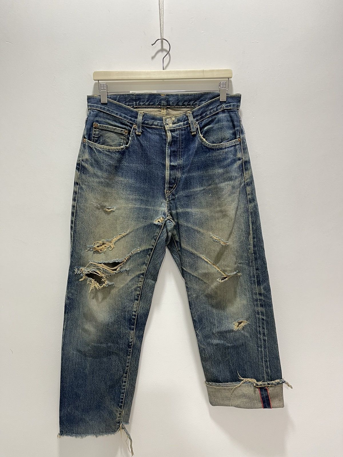 image of Distressed Denim x Vintage Distressed Japanese Hr Market Selvedge Denim Jeans, Men's (Size 31)