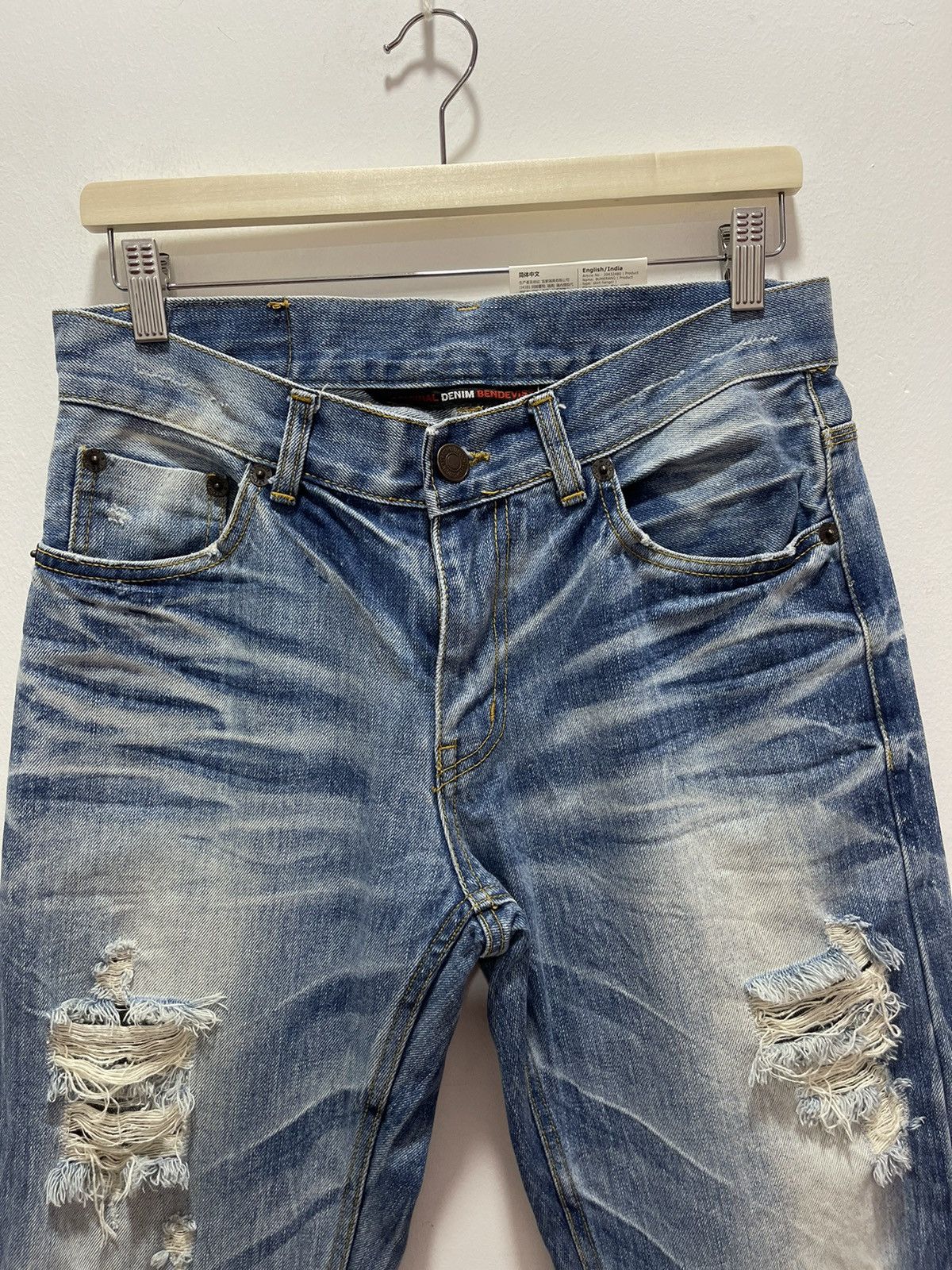 Japanese Brand VINTAGE BENDEVIS RIPPED STYLE WASHED BLUE DISTRESSED JEANS Size US 30 / EU 46 - 4 Thumbnail