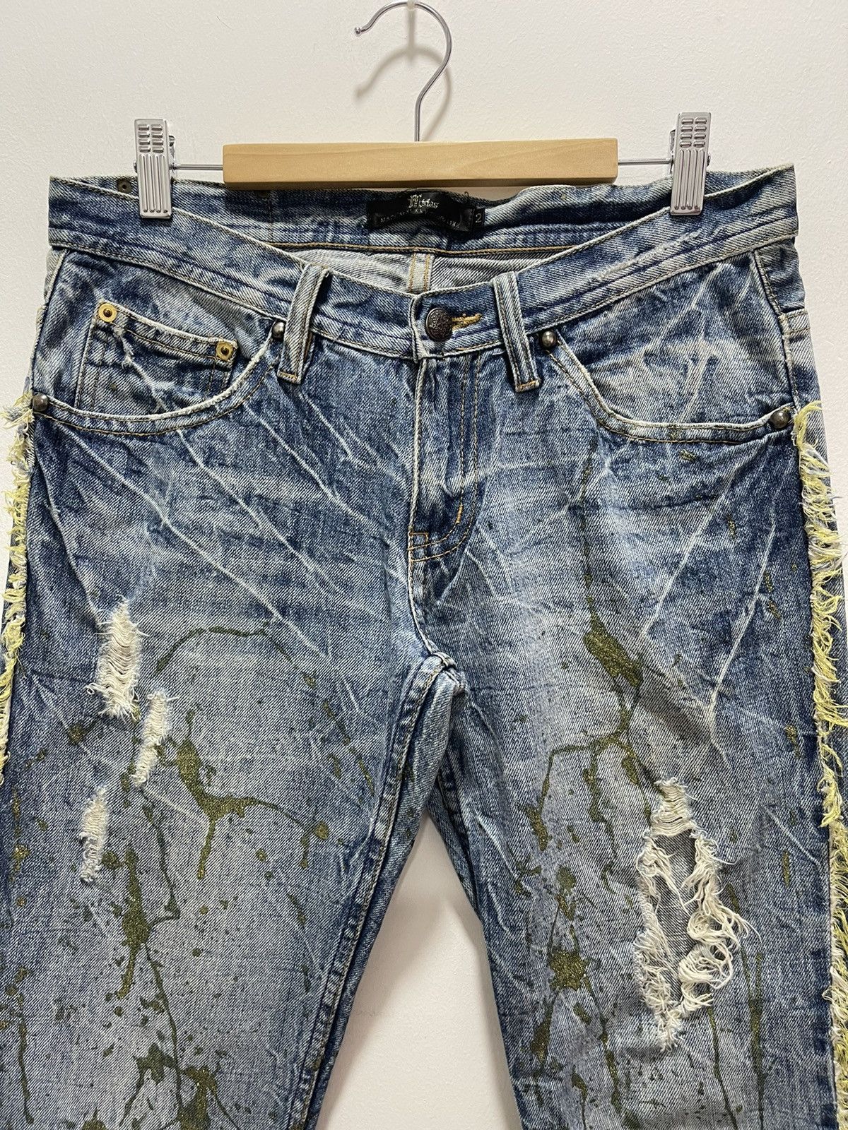 If Six Was Nine × Vintage JAPANESE RIPS SPLATTER GOLD FLARED LEG DISTRESSED JEANS Size US 30 / EU 46 - 4 Thumbnail