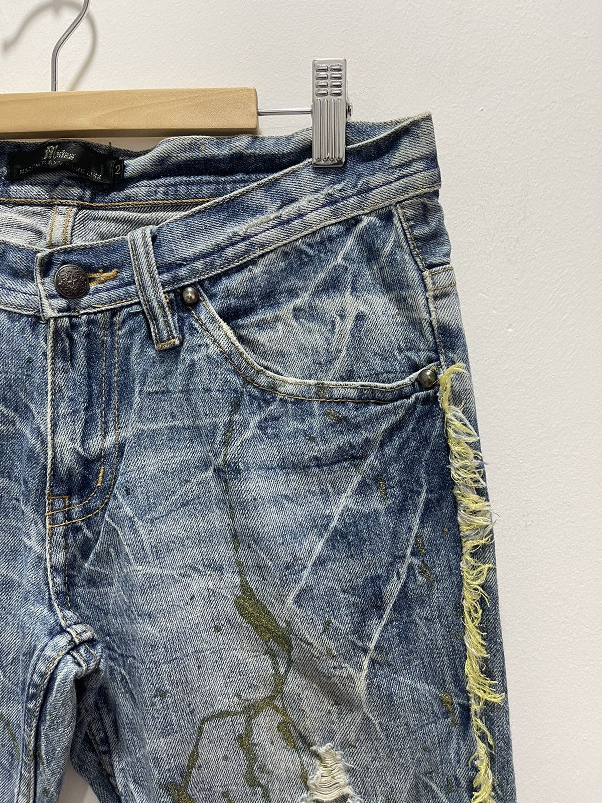 If Six Was Nine × Vintage JAPANESE RIPS SPLATTER GOLD FLARED LEG DISTRESSED JEANS Size US 30 / EU 46 - 2 Thumbnail