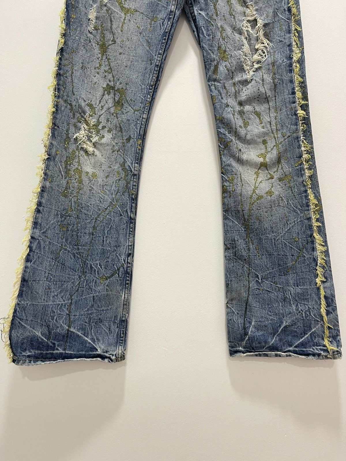 If Six Was Nine × Vintage JAPANESE RIPS SPLATTER GOLD FLARED LEG DISTRESSED JEANS Size US 30 / EU 46 - 5 Thumbnail