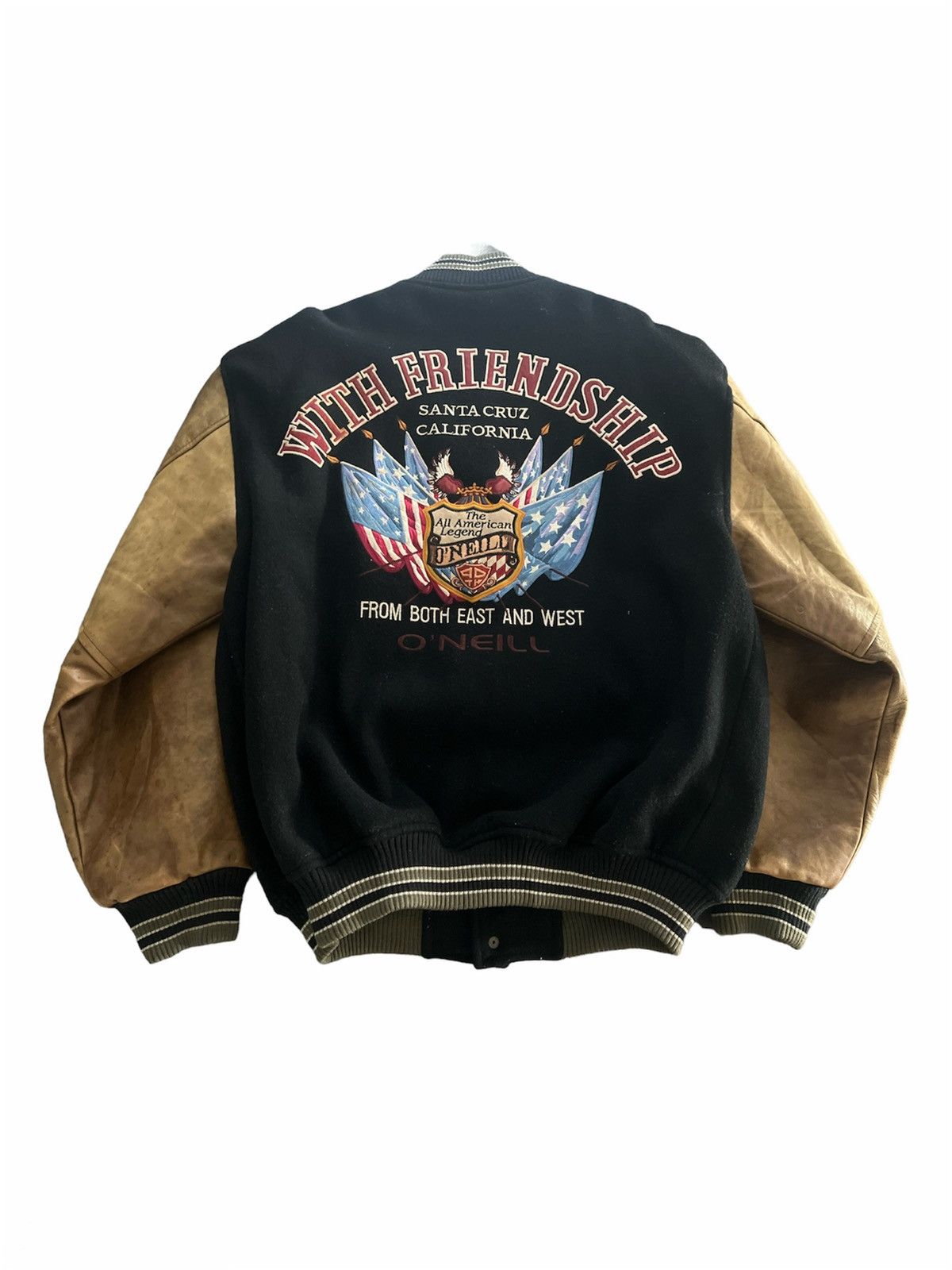 O’Neill Varsity : Bomber Jacket Leather Arm Embroider