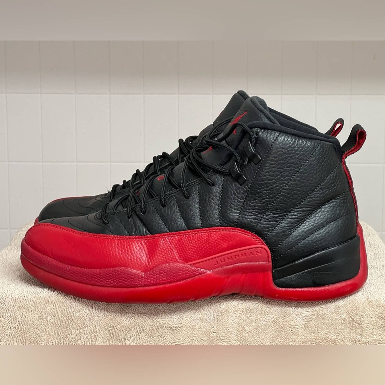 Jordan Brand Nike Air Jordan 12 Retro Flu Game XII Bred Black Red 2016 ...