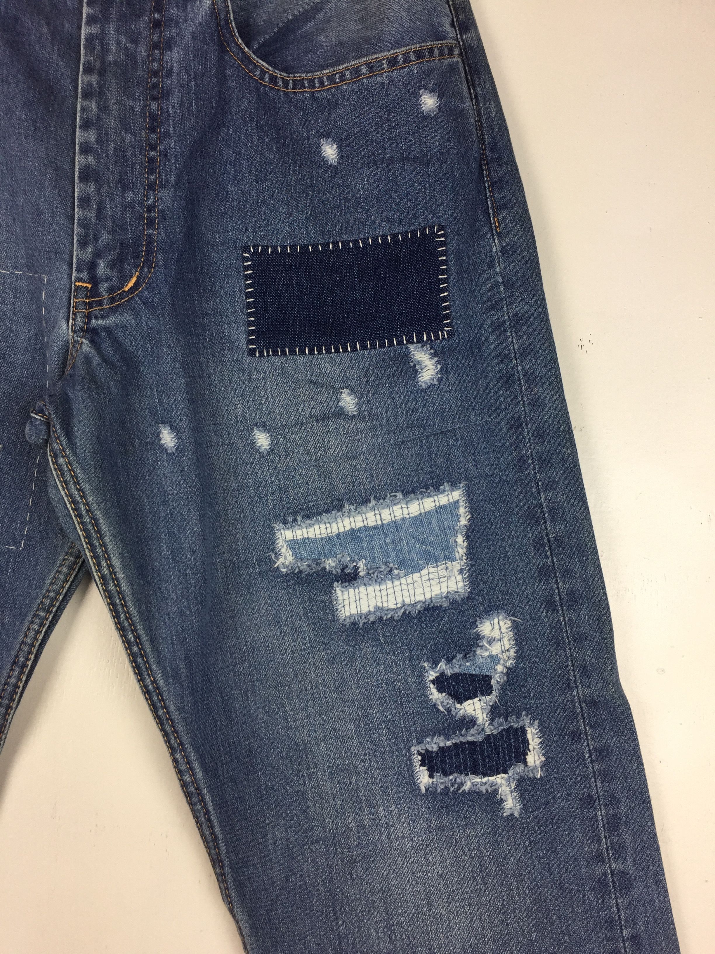 Japanese Brand KRIFF MAYER DISTRESSED PATCHWORK DENIM PANT Size US 32 / EU 48 - 3 Thumbnail