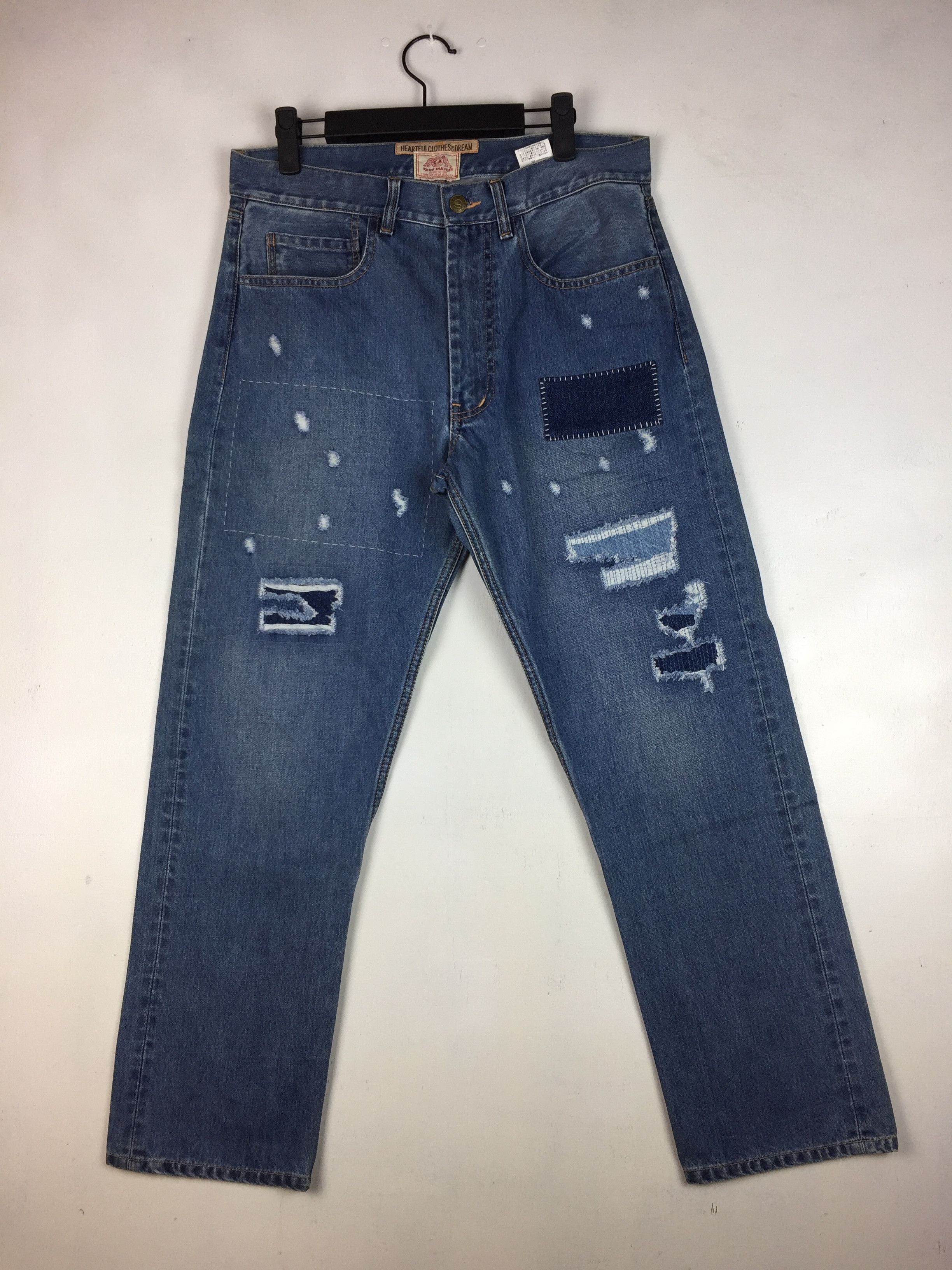 Japanese Brand KRIFF MAYER DISTRESSED PATCHWORK DENIM PANT Size US 32 / EU 48 - 1 Thumbnail