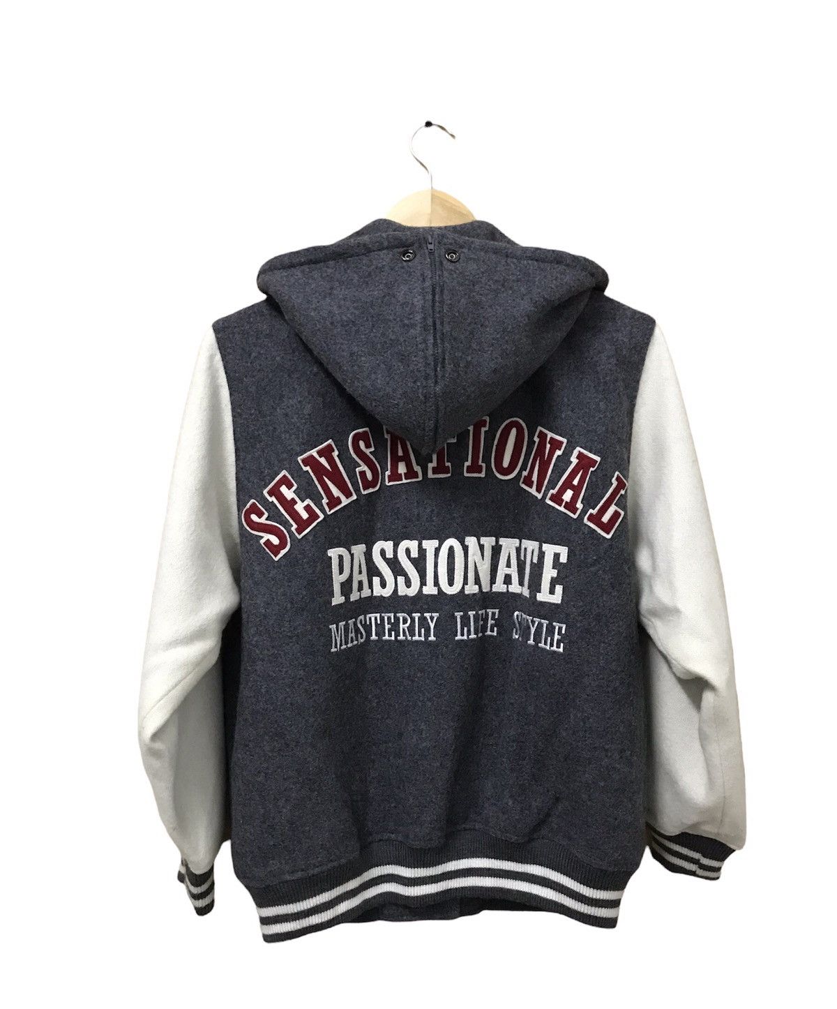 image of Nice Designbukky-Aki Wool Varsity Jackets Hoodie in Grey, Men's (Size Small)