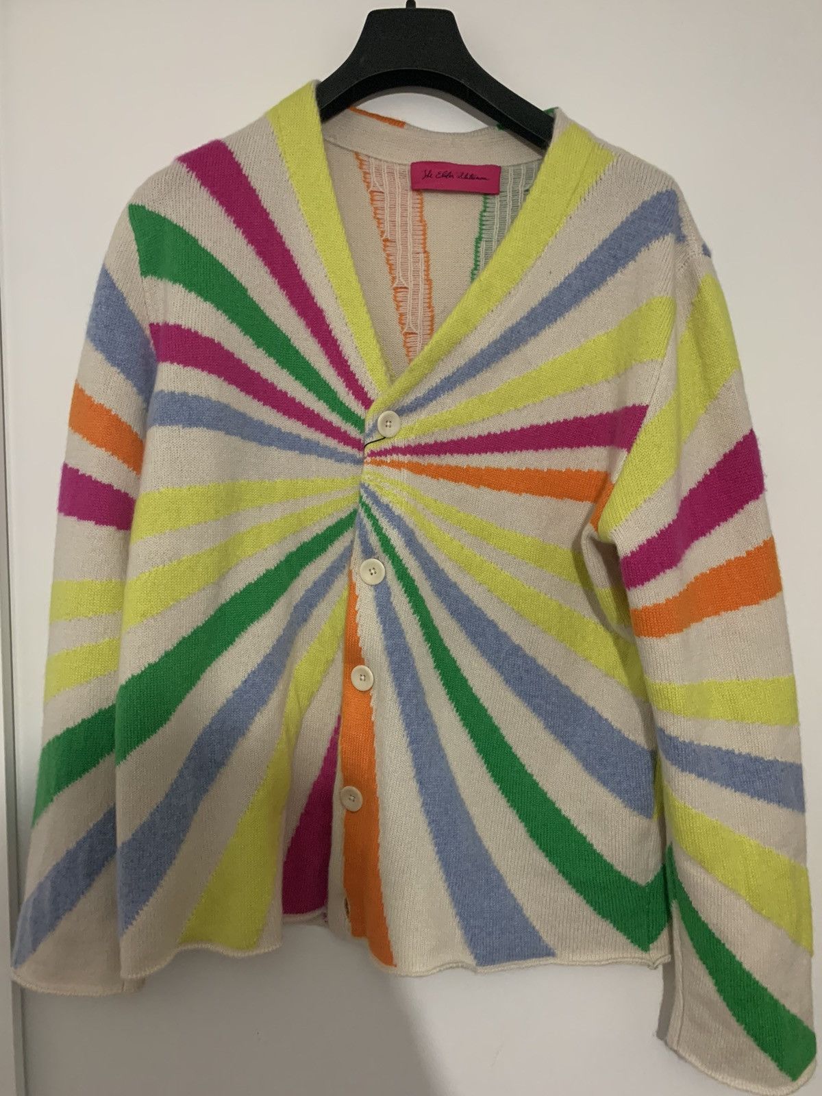 image of The Elder Statesman Rainbow Cashmere Cardigan Sweater in White, Men's (Size Small)