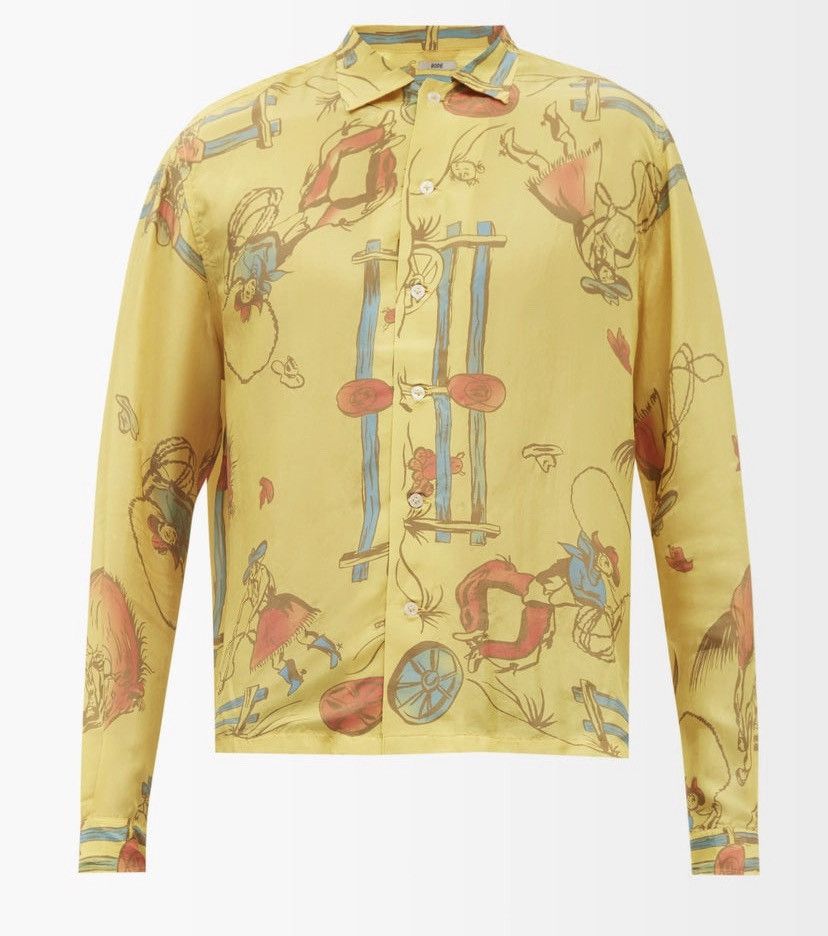 Image of Bode Rodeo Print Silk Shirt in Yellow, Men's (Size XL)