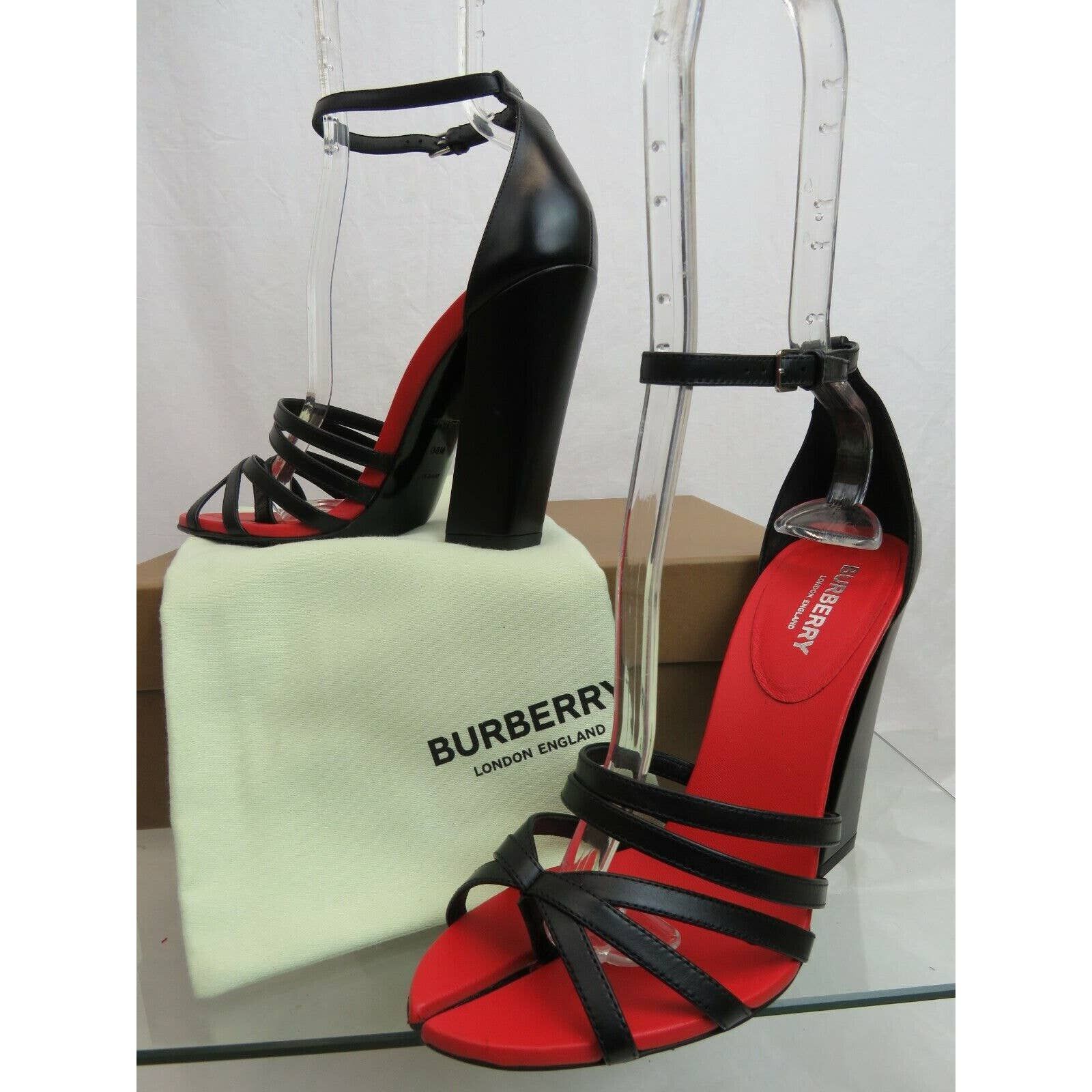 HOVE BLACK LEATHER BUCKLE ANKLE STRAP THONG SANDALS PUMPS 39