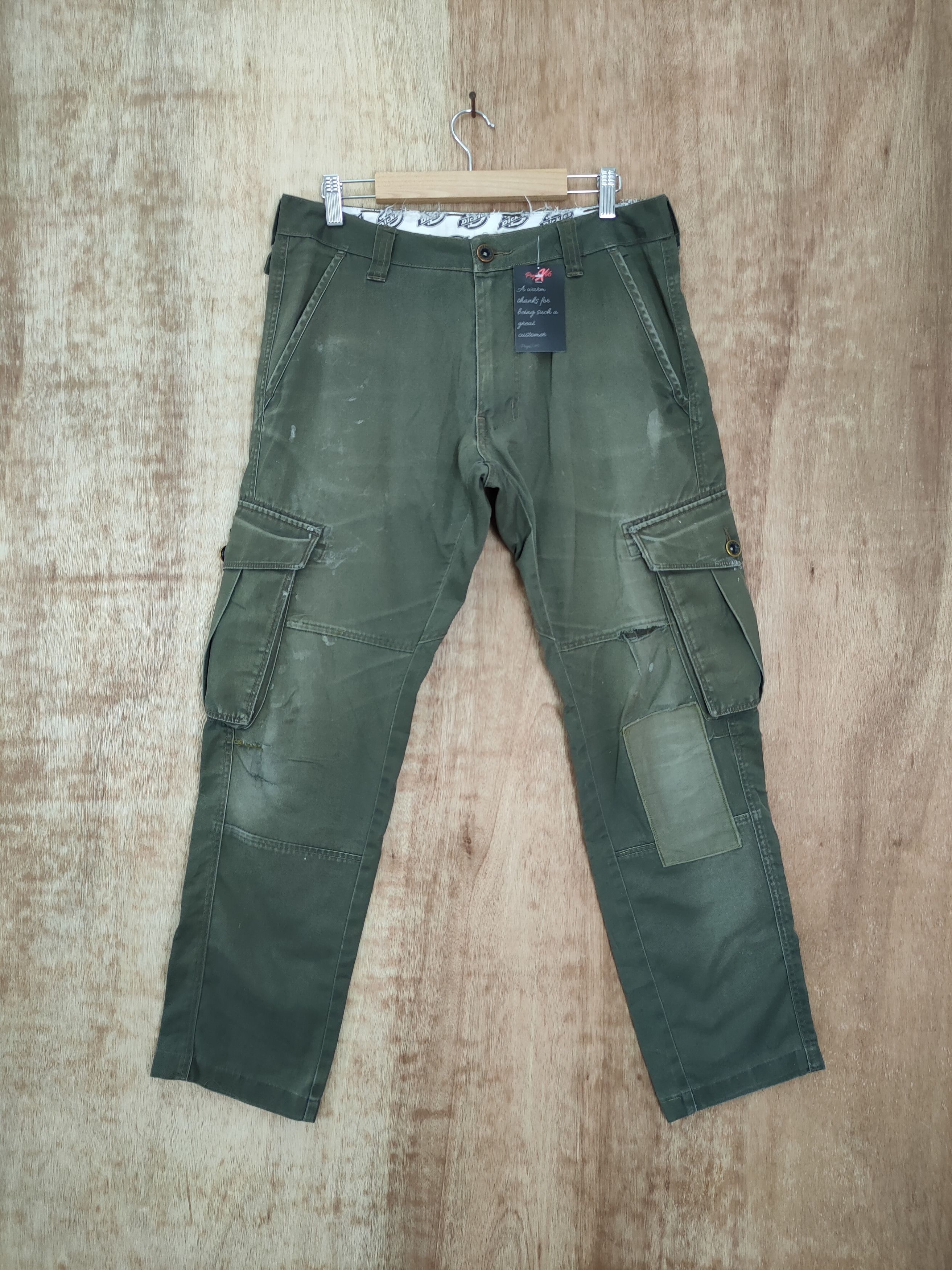 image of Dickies Patch Distressed Multipocket Cargo Pants 46-091Dll in Green, Men's (Size 32)