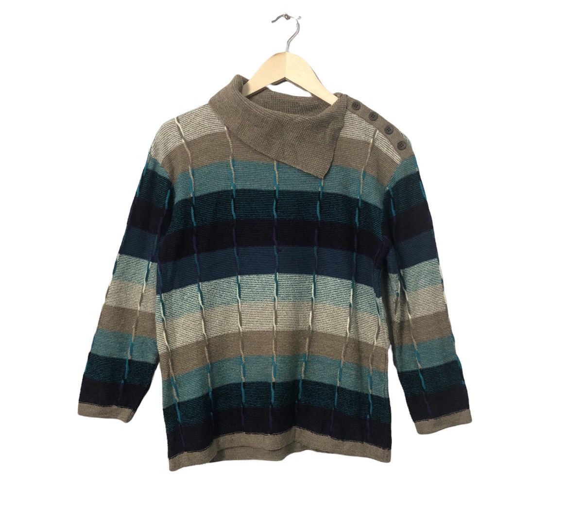 image of Aran Isles Knitwear x Coloured Cable Knit Sweater Vintage Rogica Knitwear Sweater Jumper (Size Smal